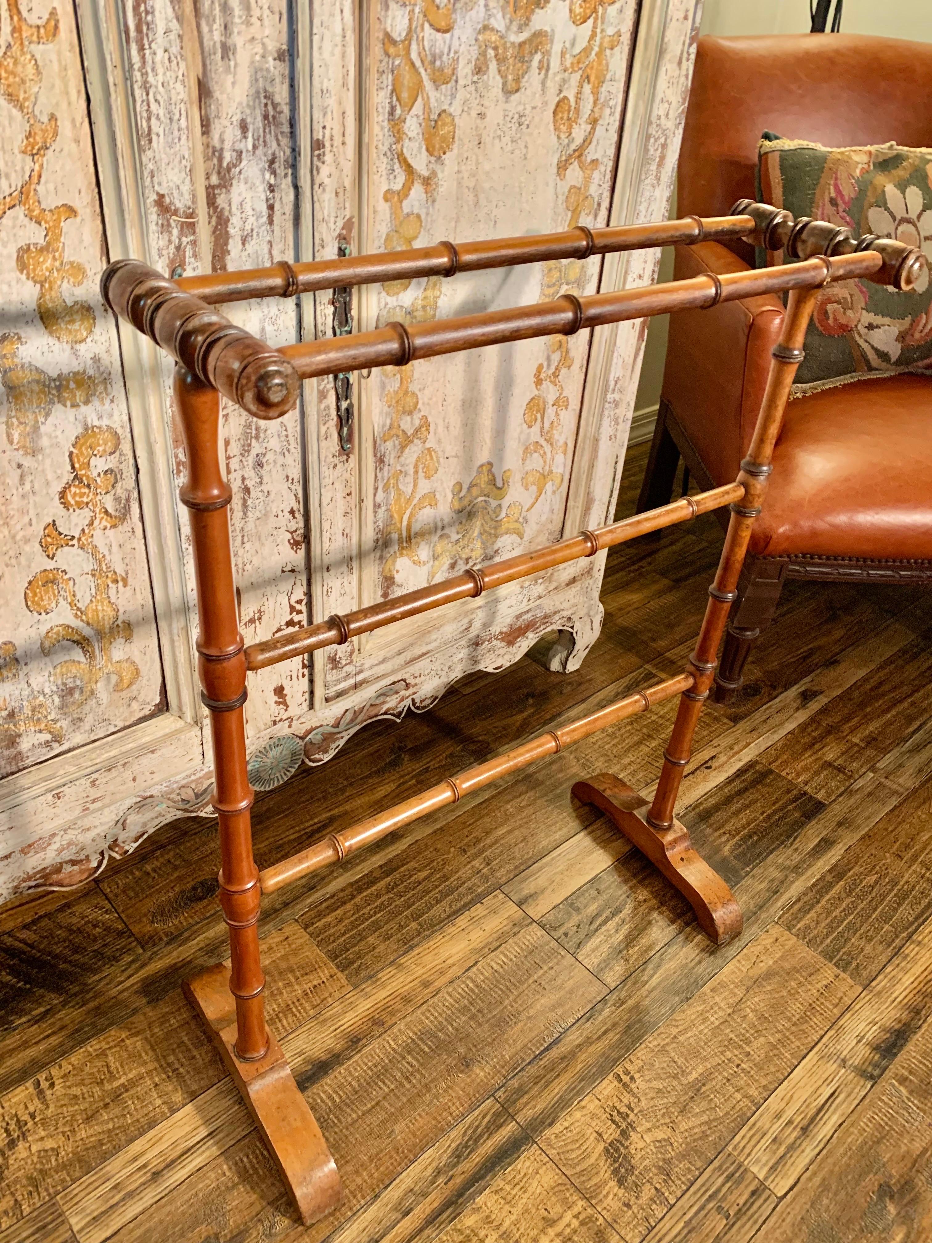 Early 20th Century French Faux Bamboo Towel Rack or Quilt Stand 9