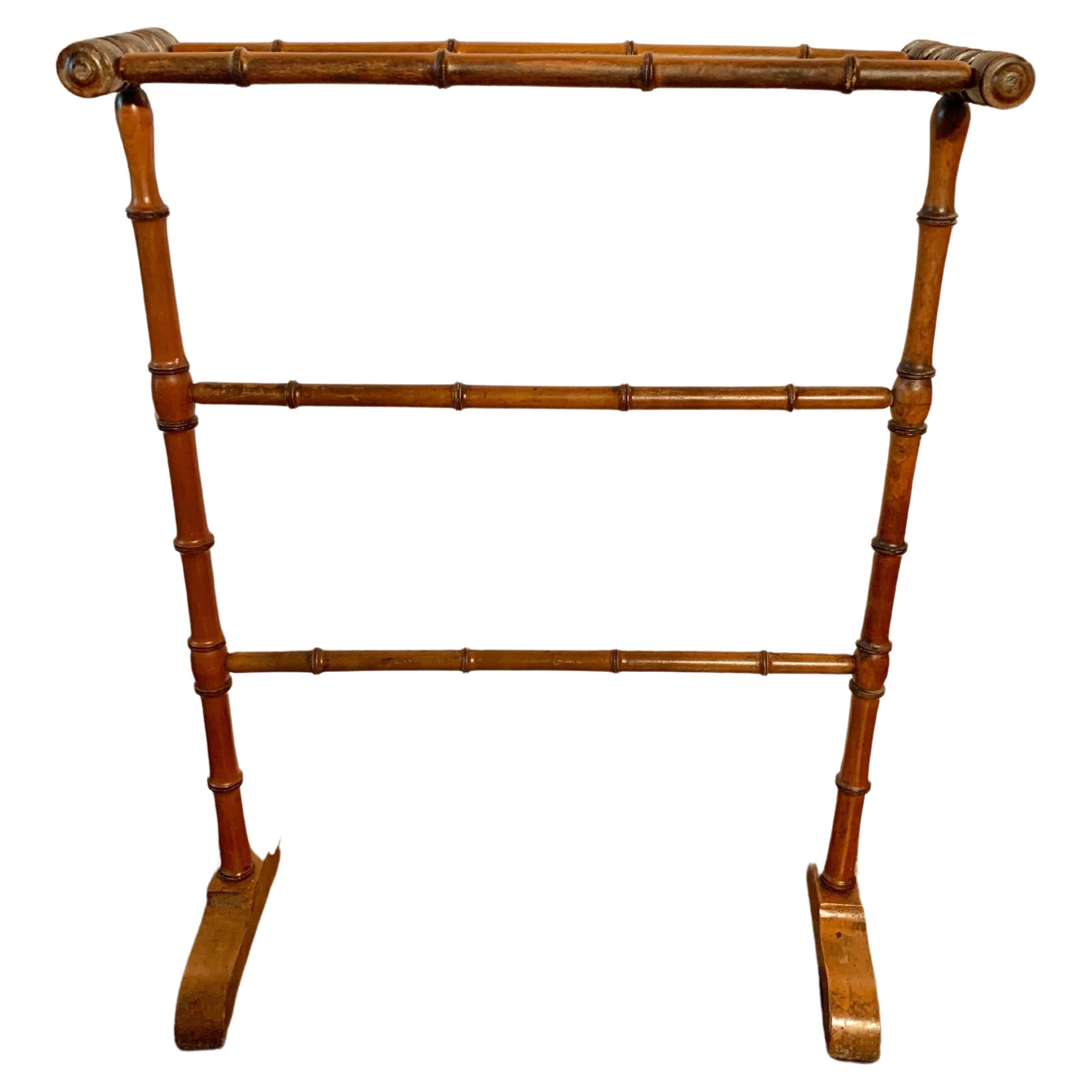 Hand-Crafted Early 20th Century French Faux Bamboo Towel Rack or Quilt Stand