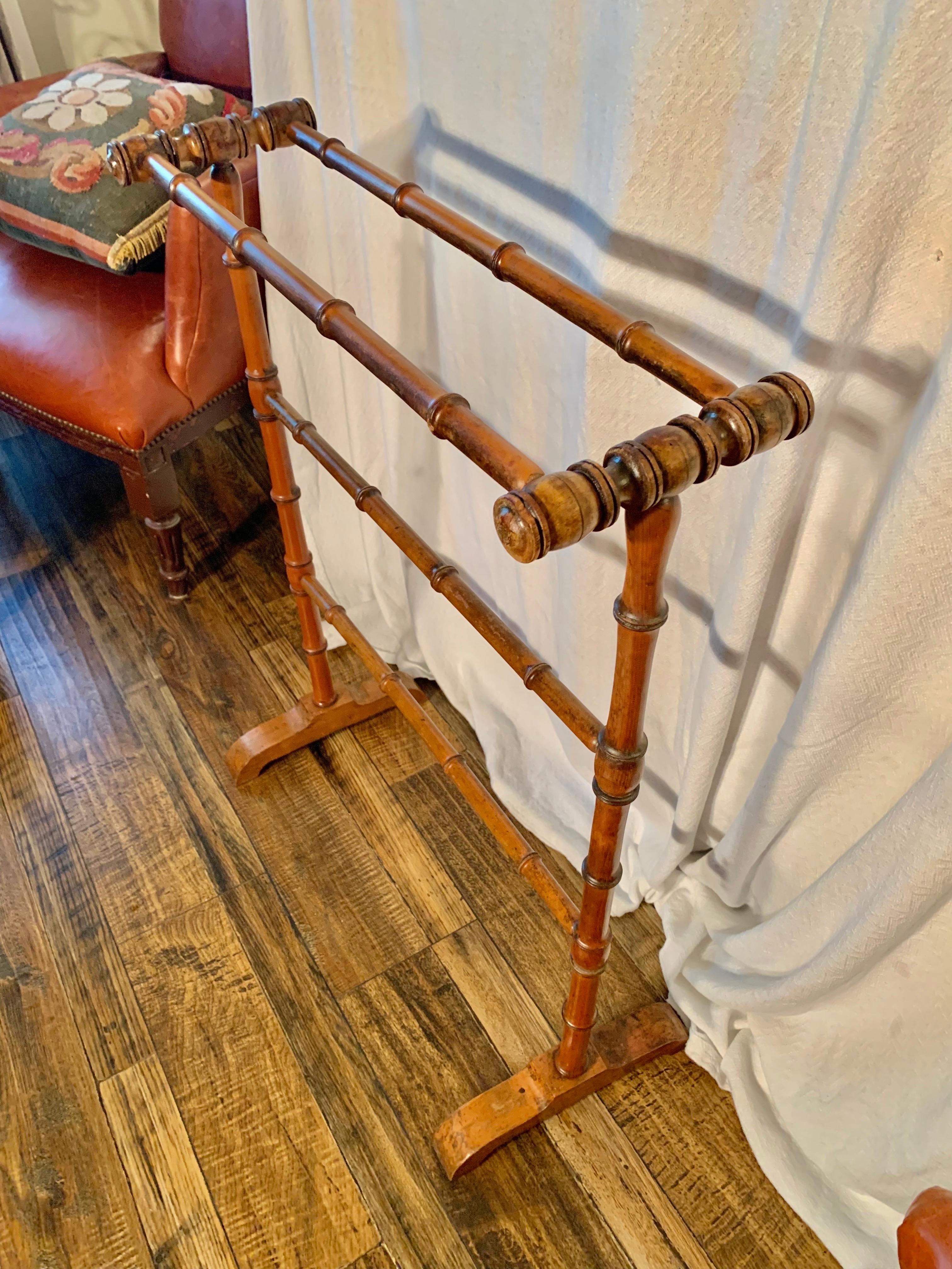 Wood Early 20th Century French Faux Bamboo Towel Rack or Quilt Stand