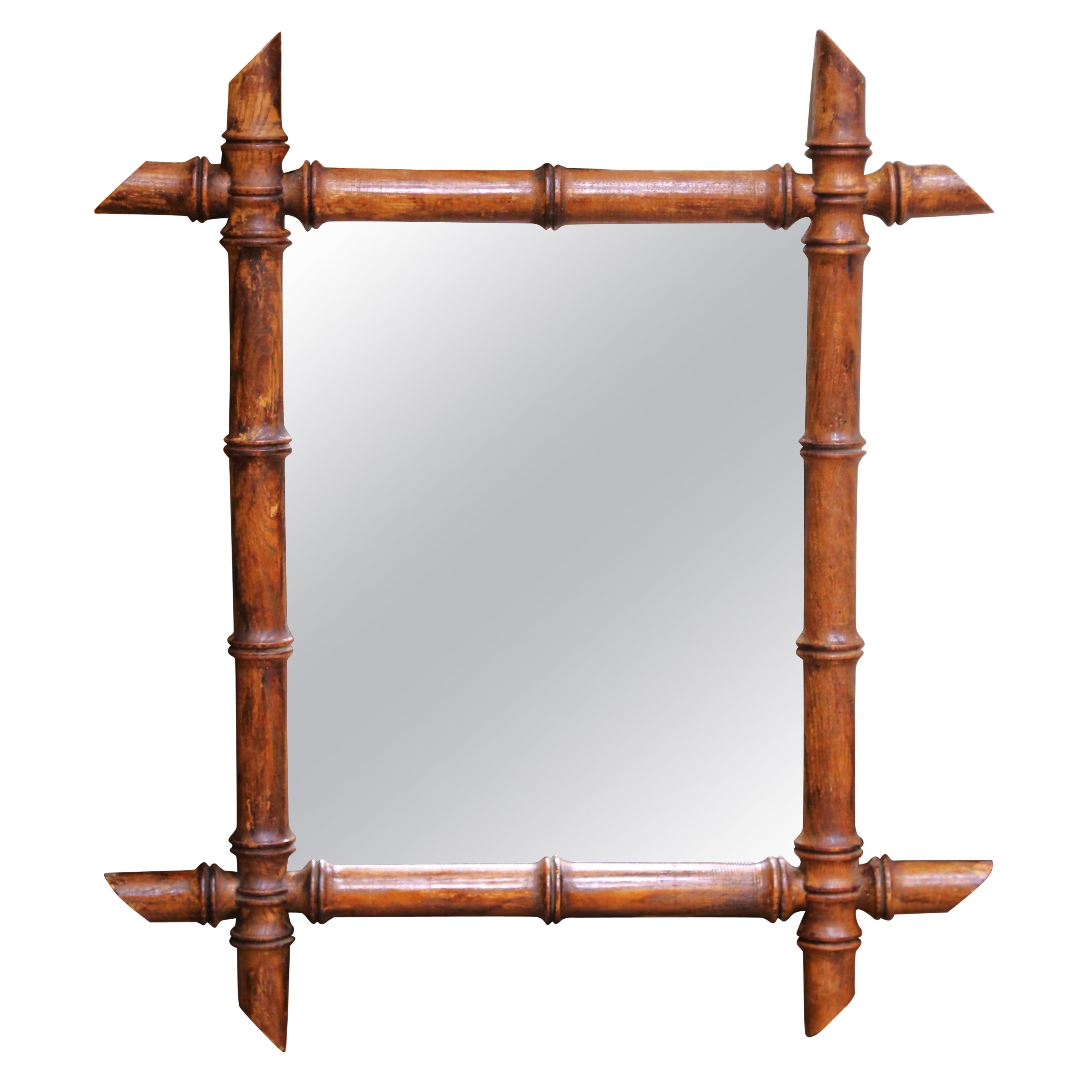 Early 20th Century French Faux Bamboo Walnut Wall Mirror For Sale