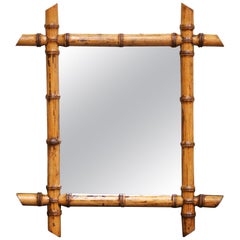 Early 20th Century French Faux Bamboo Walnut Wall Mirror