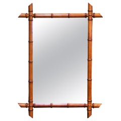 Early 20th Century French Faux Bamboo Walnut Wall Mirror