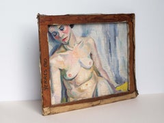 Early 20th Century French Female Nude, Oil on Canvas, Blue Hues, Signed S. Tatin