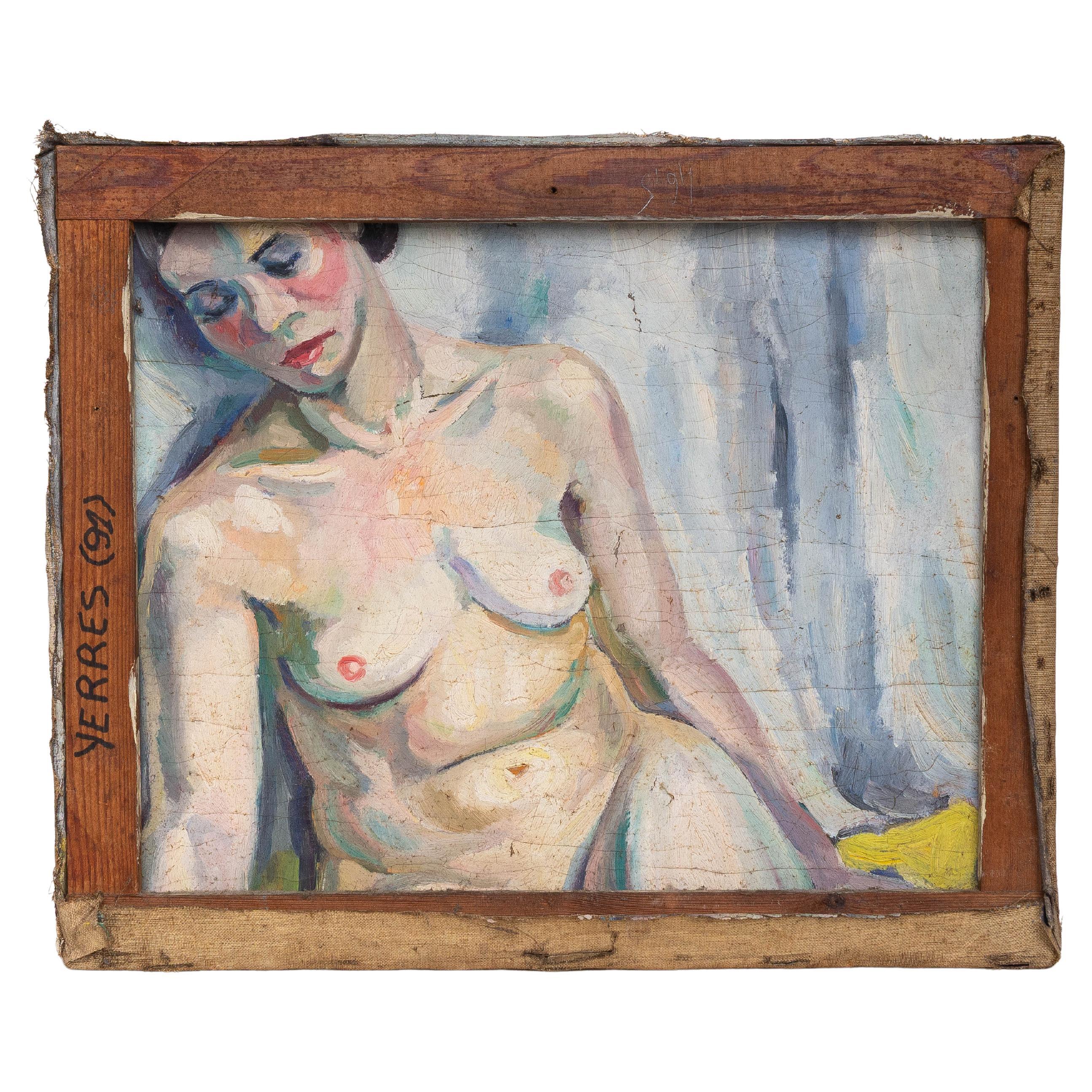 Early 20th Century French Female Nude, Oil on Canvas, Blue Hues, Signed S. Tatin For Sale