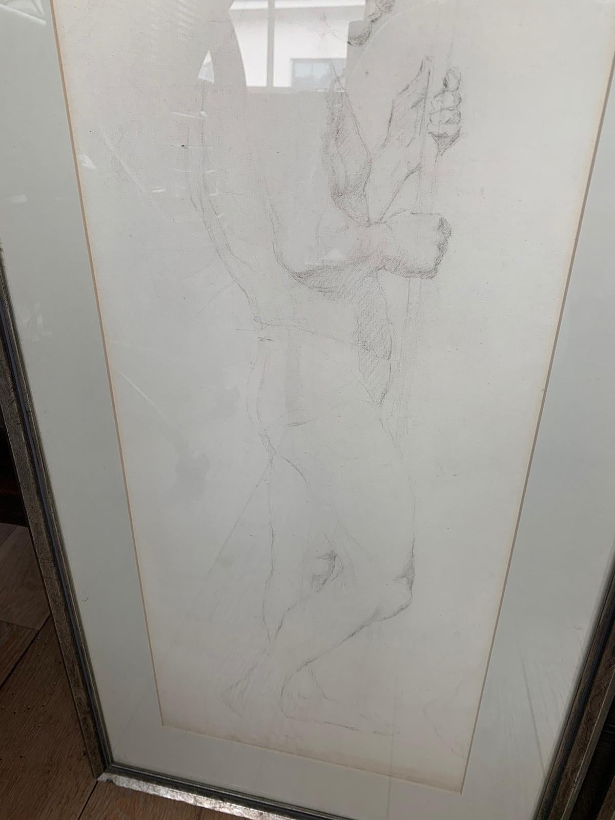 Early 20th Century French Figurative Charcoal Drawings of Nude Male, Unsigned For Sale 5