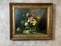 Early 20th century French Floral Oil Painting in Giltwood Frame, circa 1900s