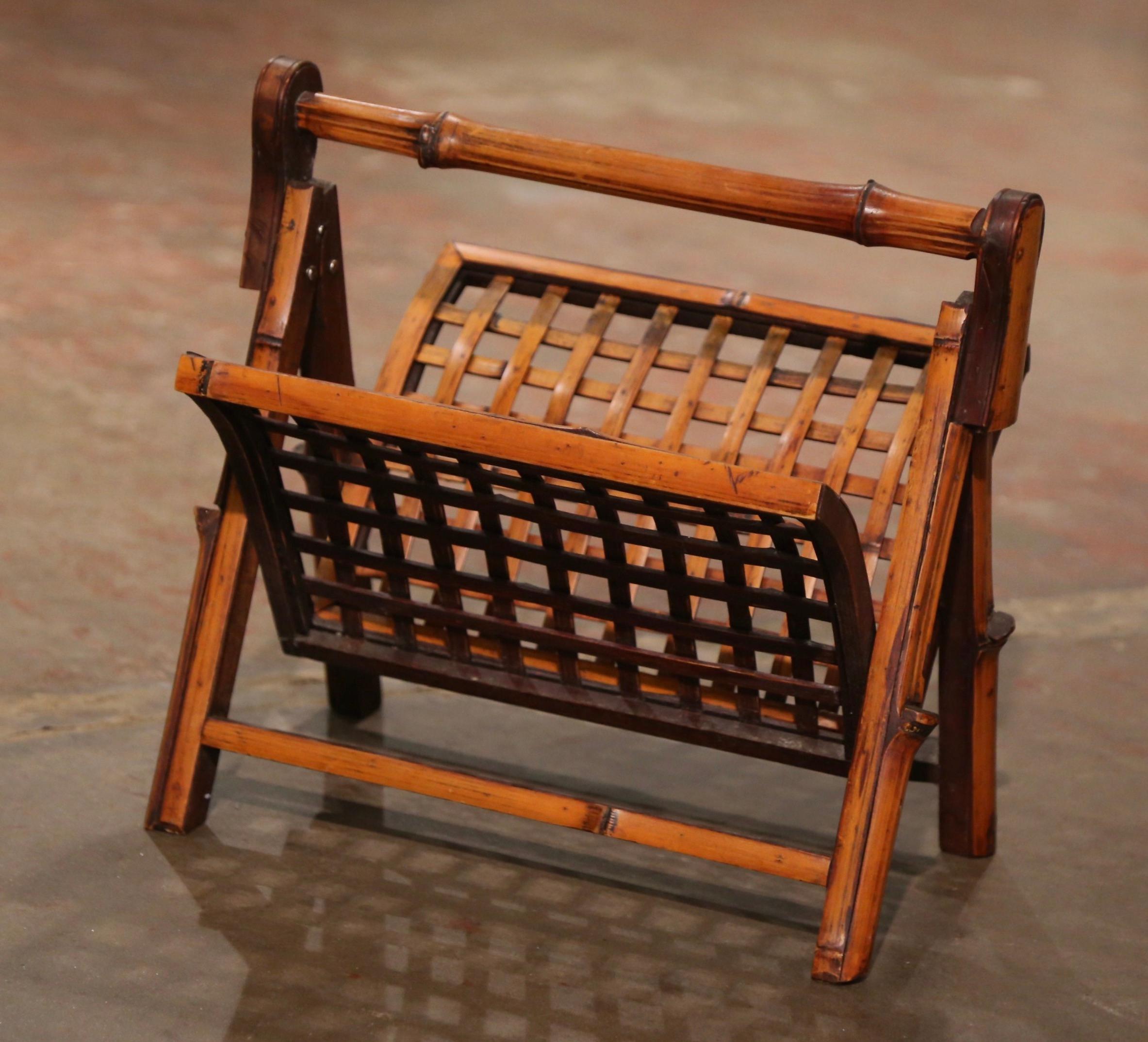 Hand-Crafted Early 20th Century French Folding Bamboo Magazine Rack For Sale
