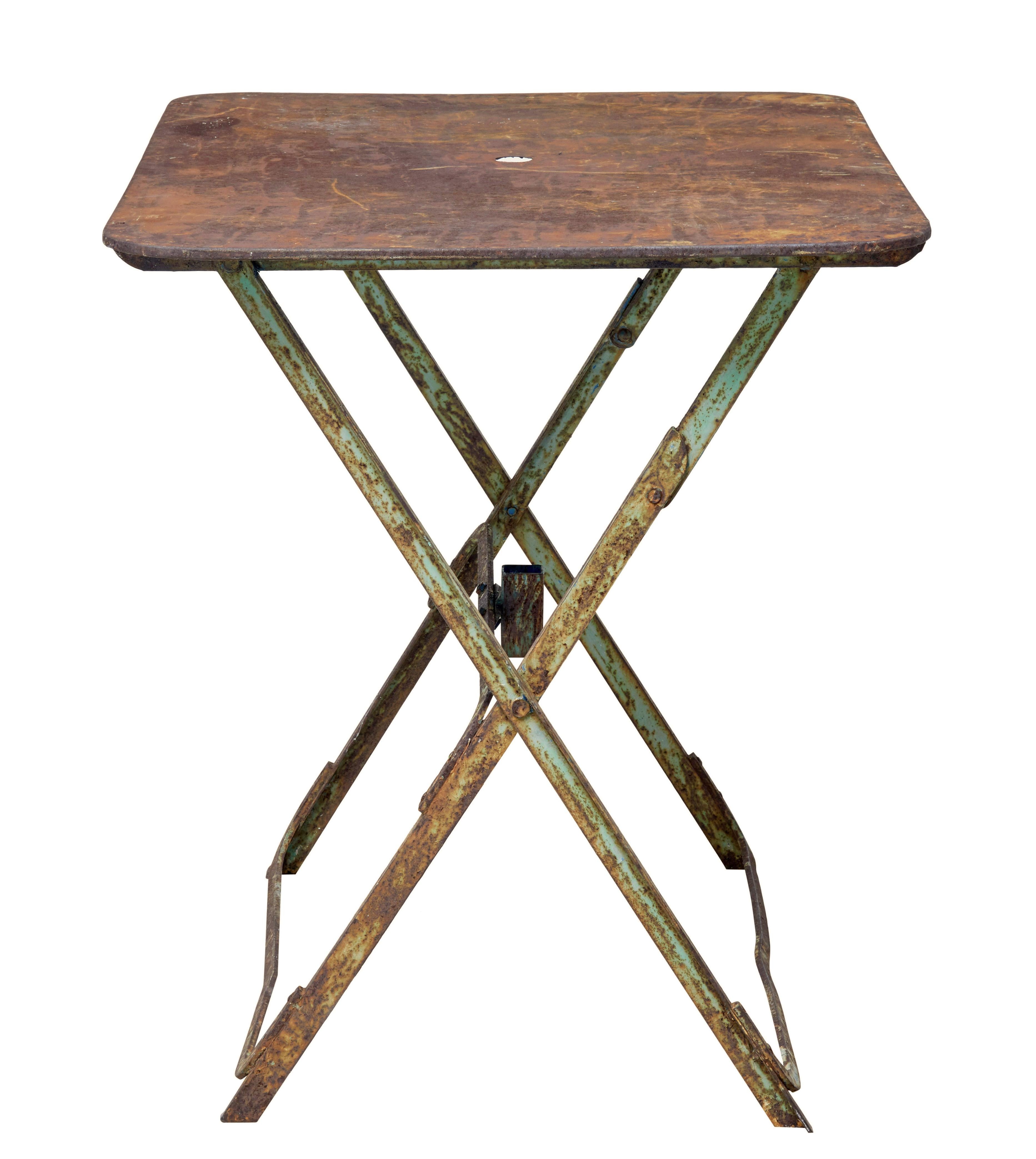 Hand-Crafted Early 20th century French folding metal garden table For Sale