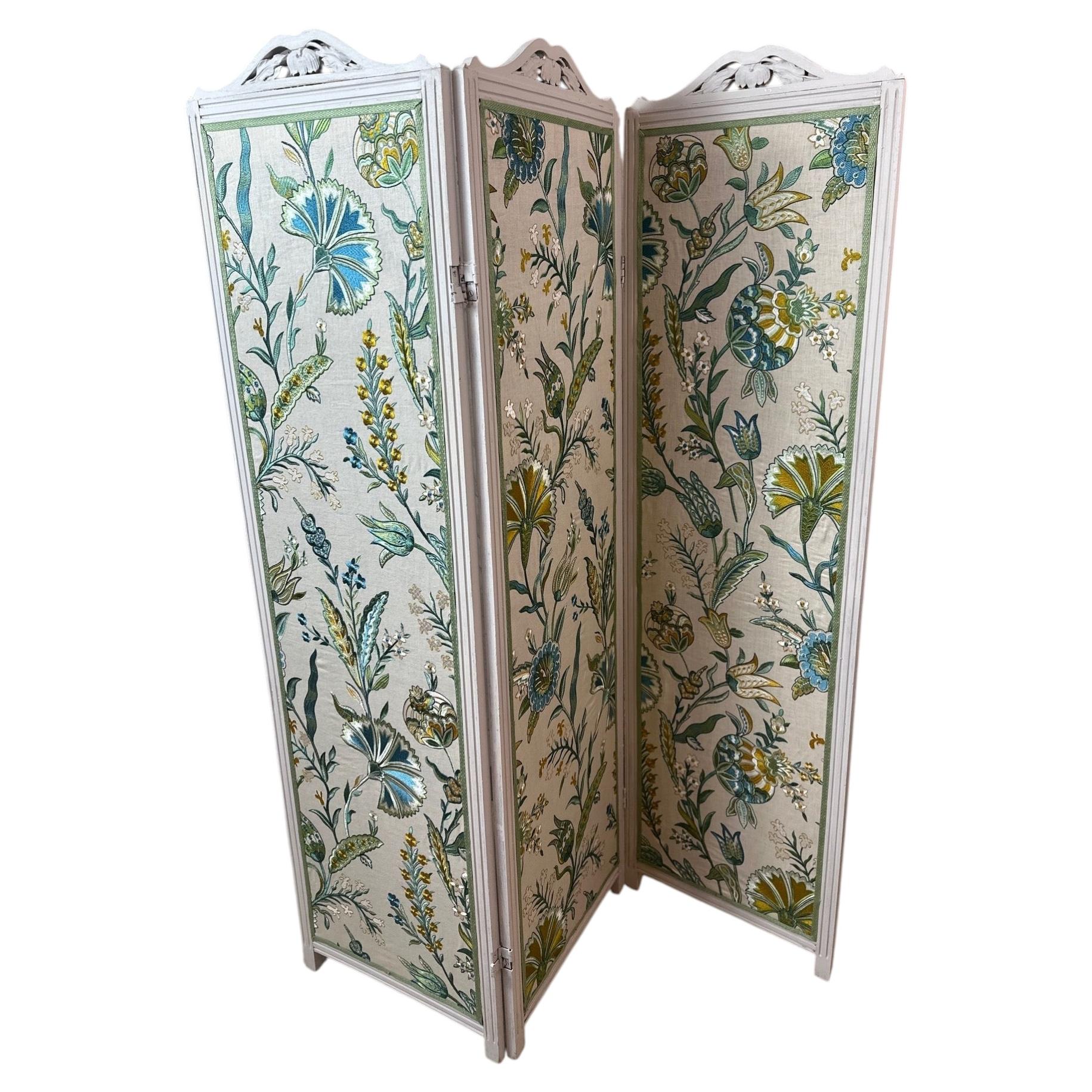 Early 20th Century French Folding Screen Reupholstered