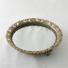 Early 20th Century French Footed Bronze Vanity Tray with Mirror