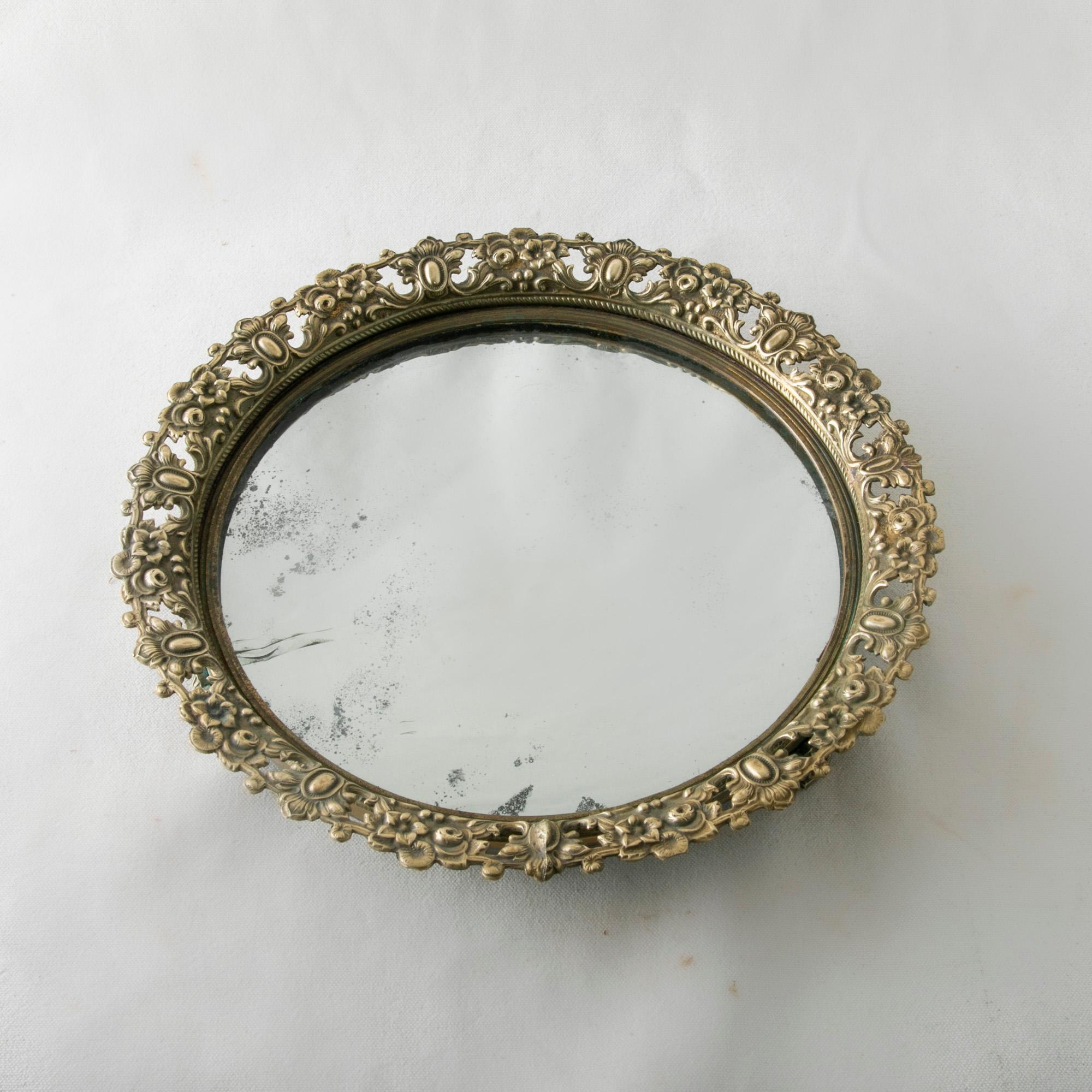 Early 20th Century French Footed Bronze Vanity Tray with Mirror 1