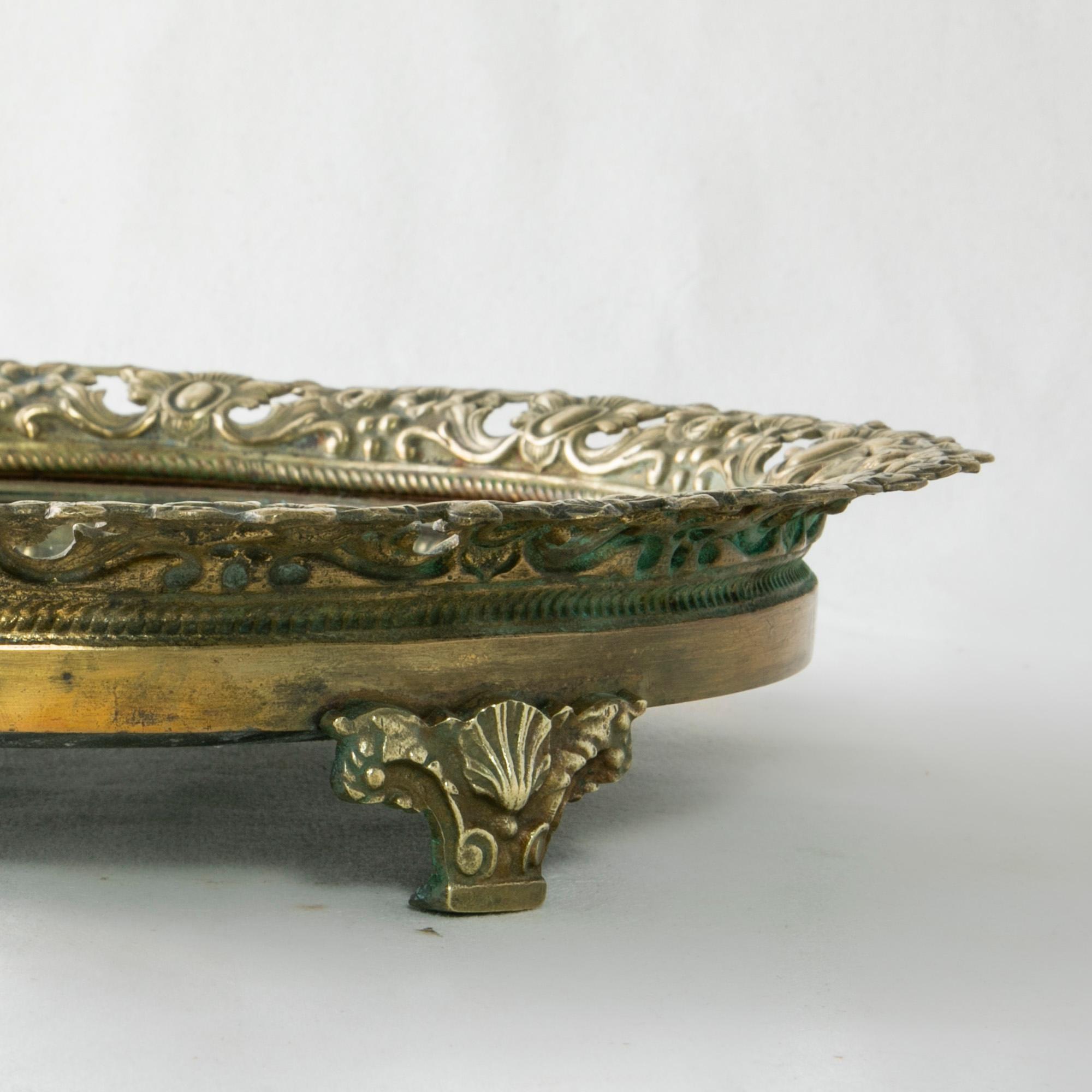 Early 20th Century French Footed Bronze Vanity Tray with Mirror 4