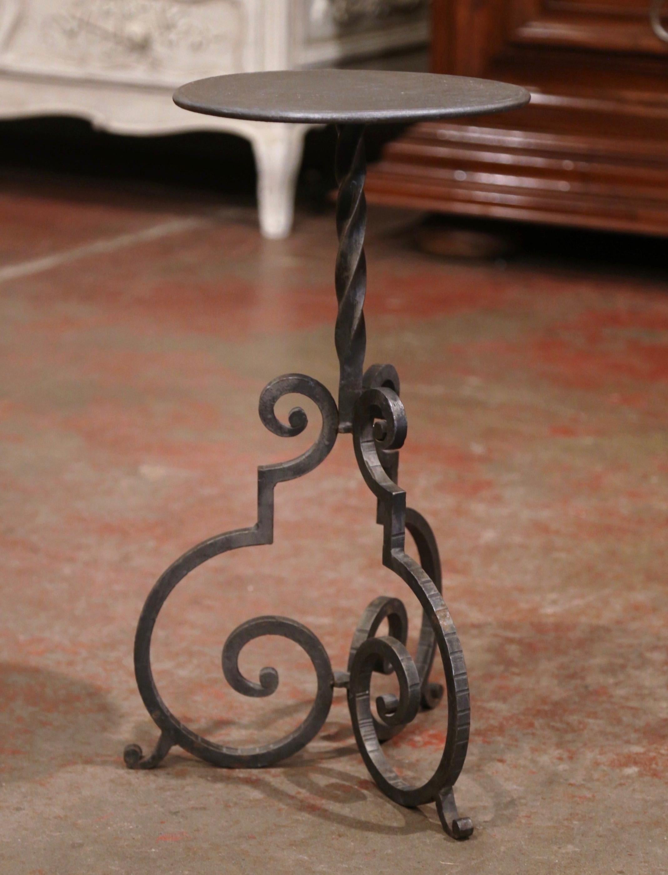Gothic Early 20th Century French Forged and Painted Iron Martini Pedestal Table