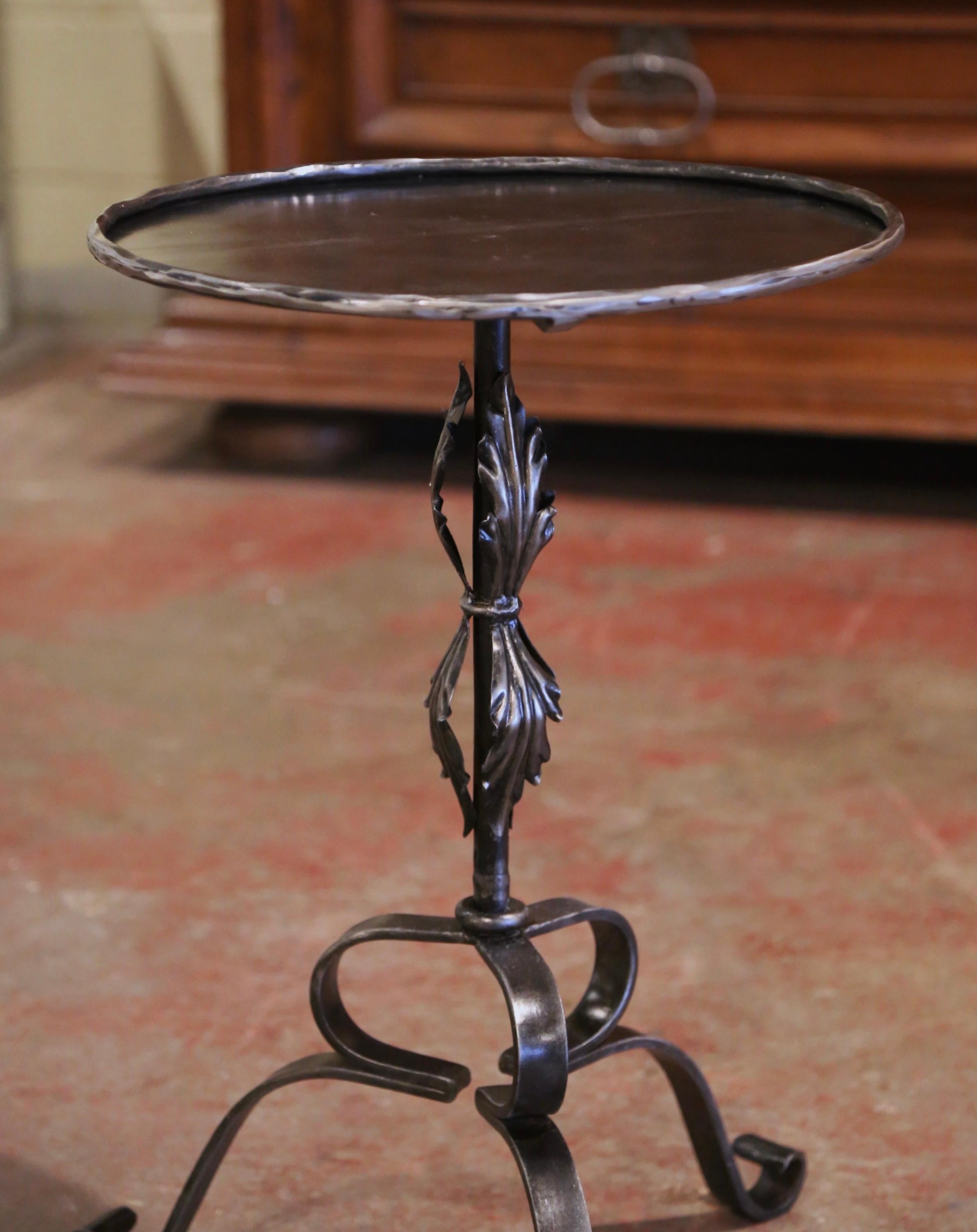 Gothic Early 20th Century French Forged and Polished Iron Martini Pedestal Table For Sale