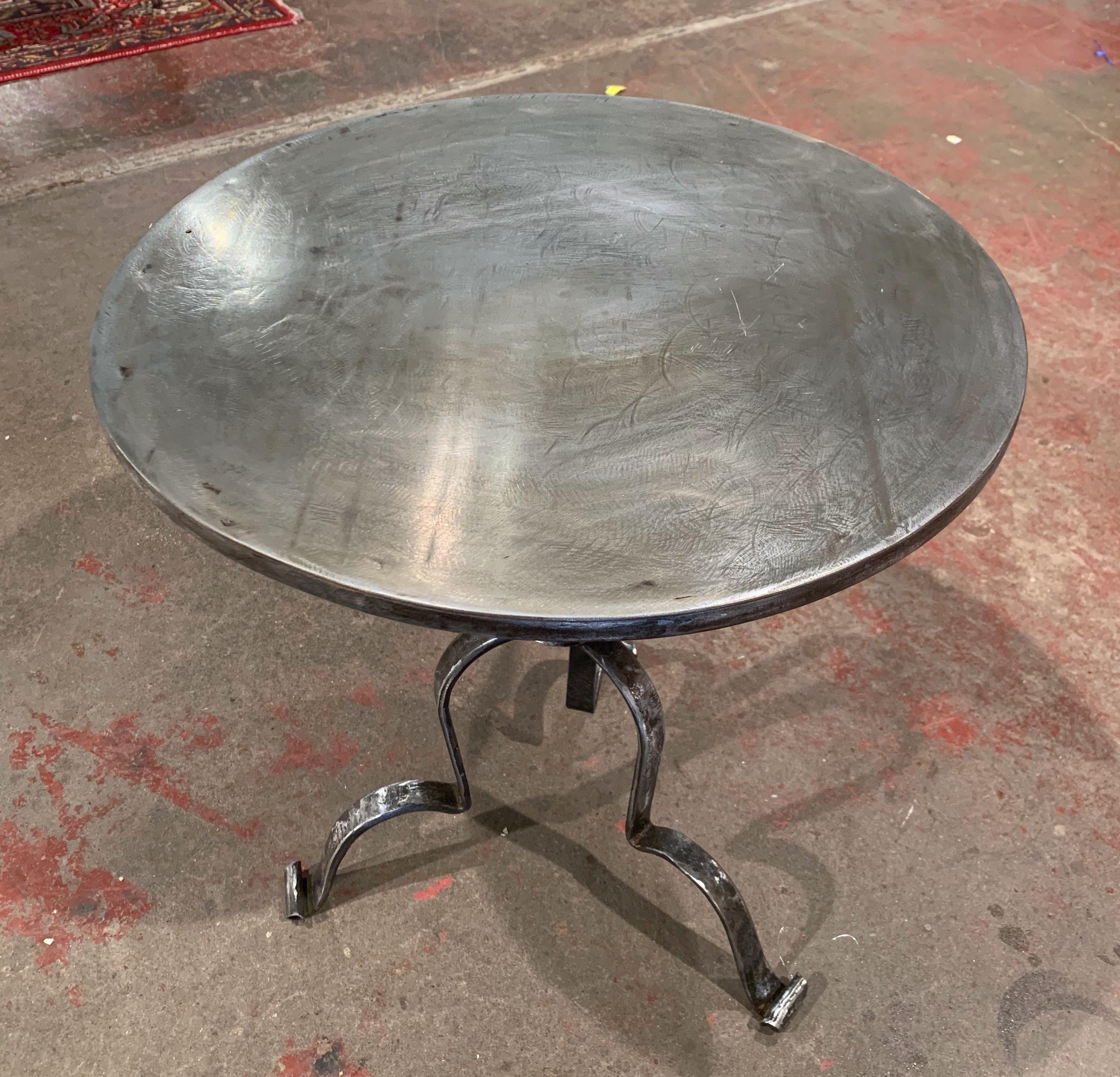 Early 20th Century French Forged and Polished Iron Martini Pedestal Table In Excellent Condition In Dallas, TX