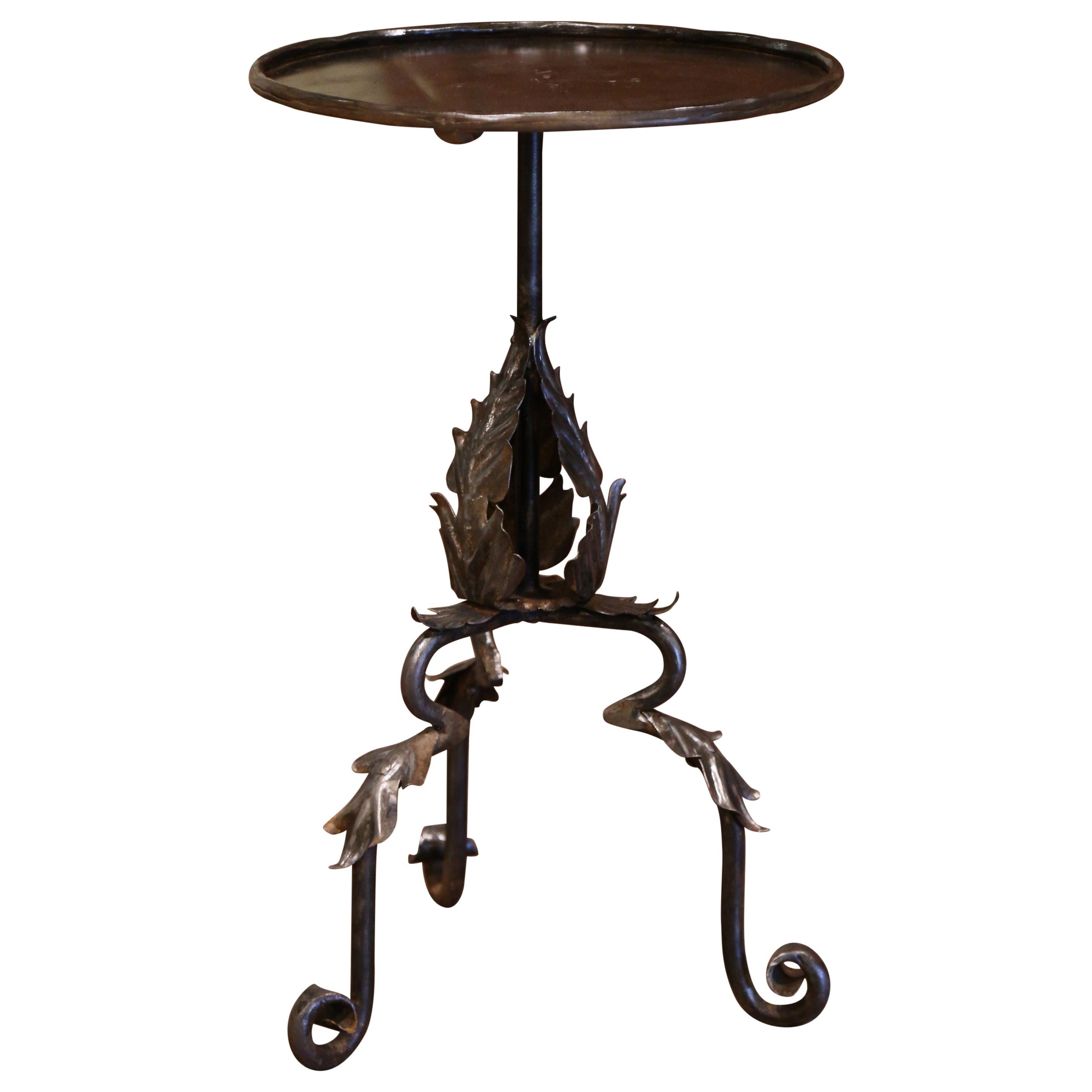 Early 20th Century French Forged and Polished Iron Martini Pedestal Table