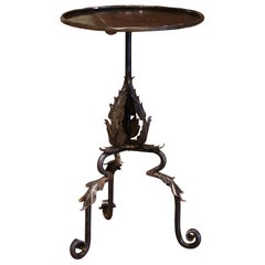 Antique Early 20th Century French Forged and Polished Iron Martini Pedestal Table