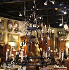 Early 20th Century French Forged Iron and Brass Eight-Light Round Chandelier