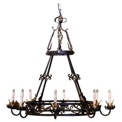 Early 20th Century French Forged Iron and Brass Eight-Light Round Chandelier