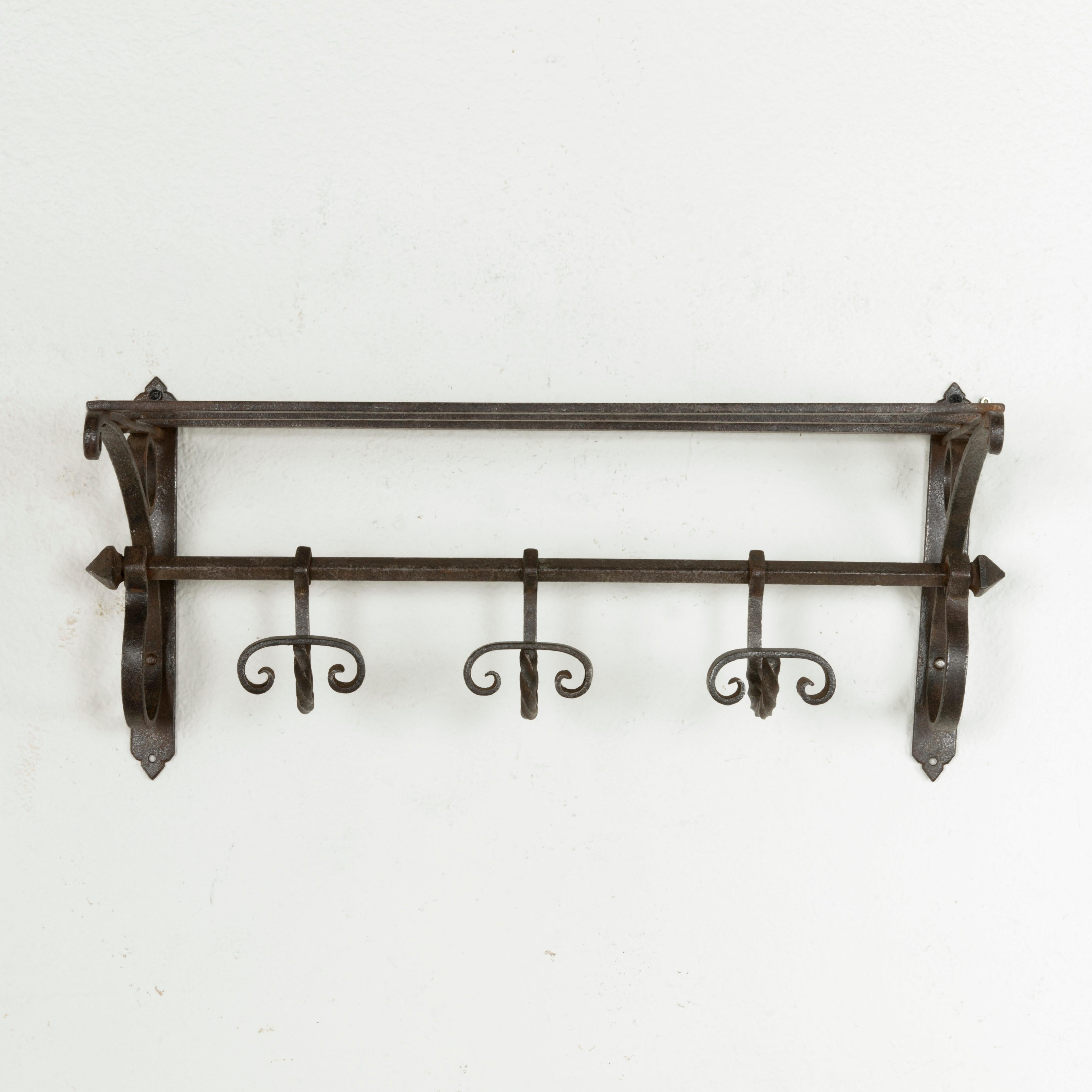 Early 20th Century French Iron Coat and Hat Rack with Hooks and