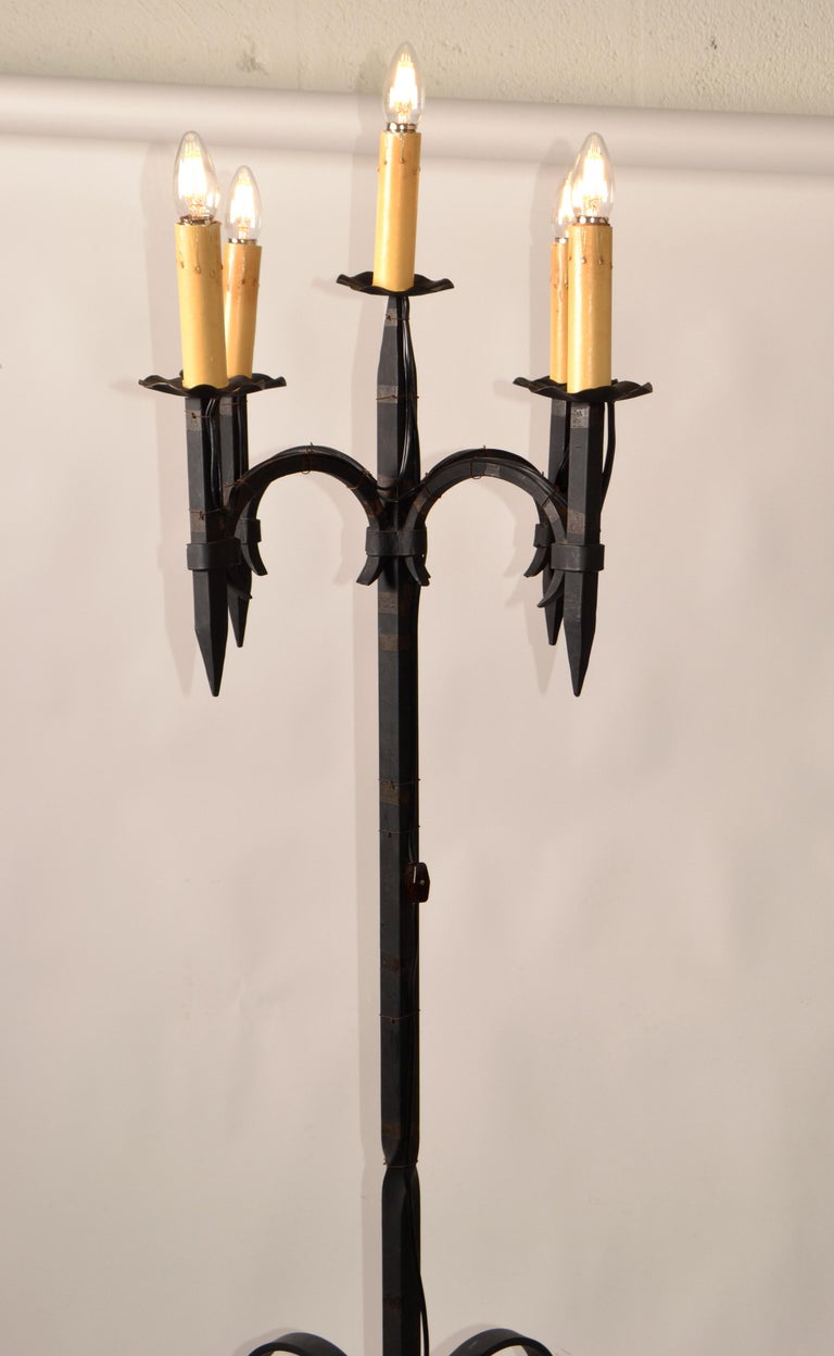Early 20th Century French Wrought Iron 5 Light Candelabra Floor