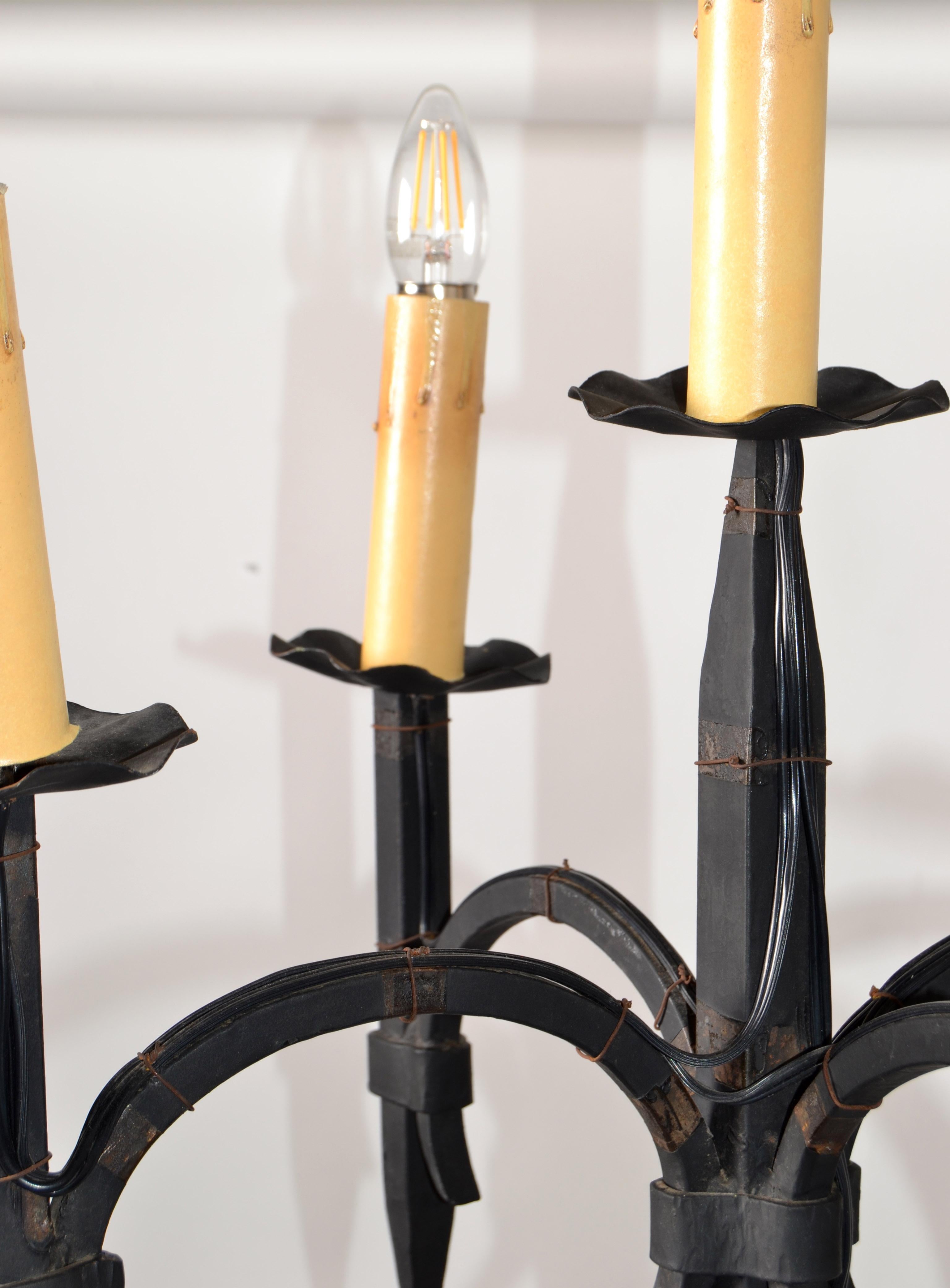 Early 20th Century French Forged Wrought Iron 5 Light Candelabra Floor Lamp For Sale 10