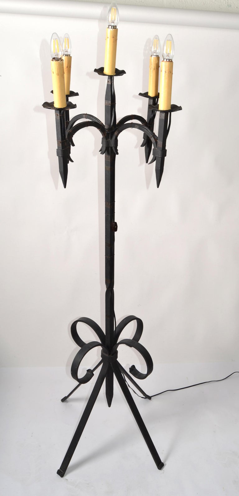 Early 20th Century French Wrought Iron 5 Light Candelabra Floor