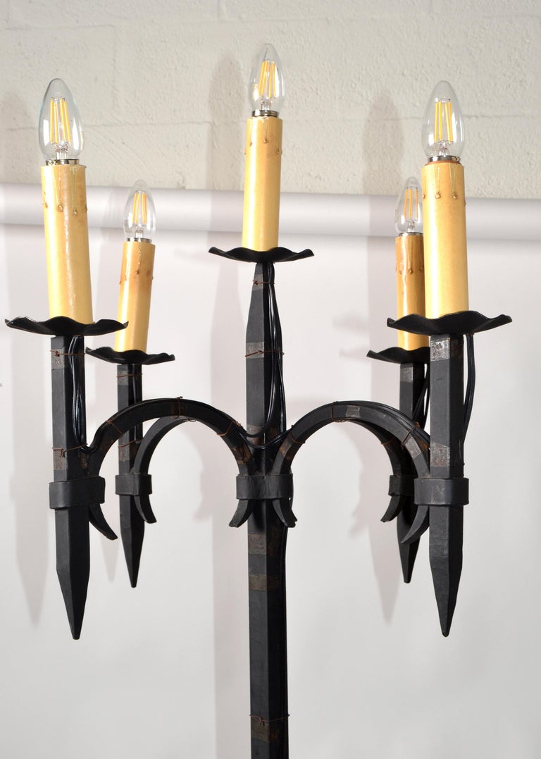 Early 20th Century French Wrought Iron 5 Light Candelabra Floor