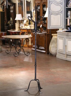 Early 20th Century French Forged Wrought Iron Coat Rack Signed Dated 1927