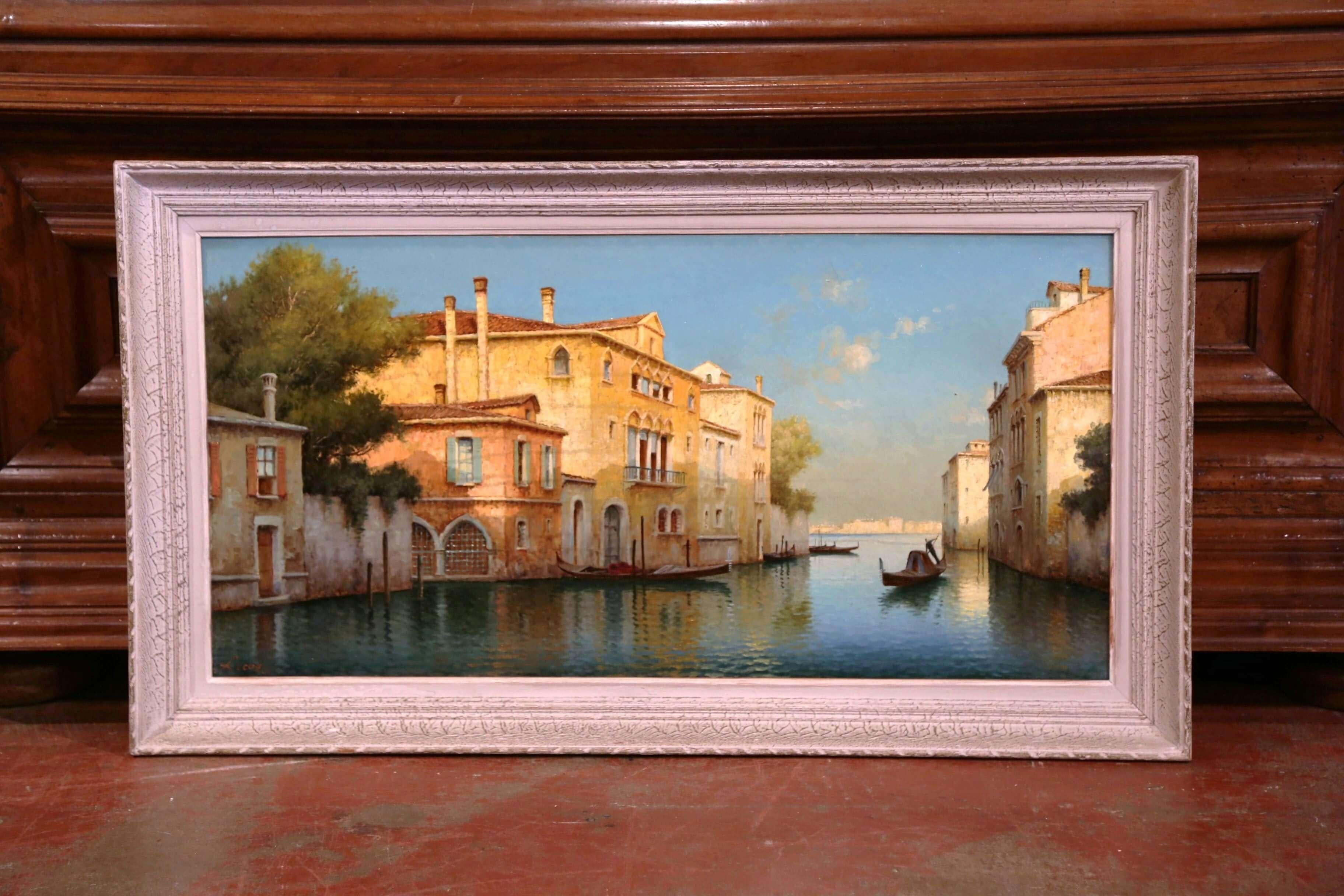 Canvas Early 20th Century French Framed Sunset in Venice Oil Painting Signed A. Lecoz For Sale