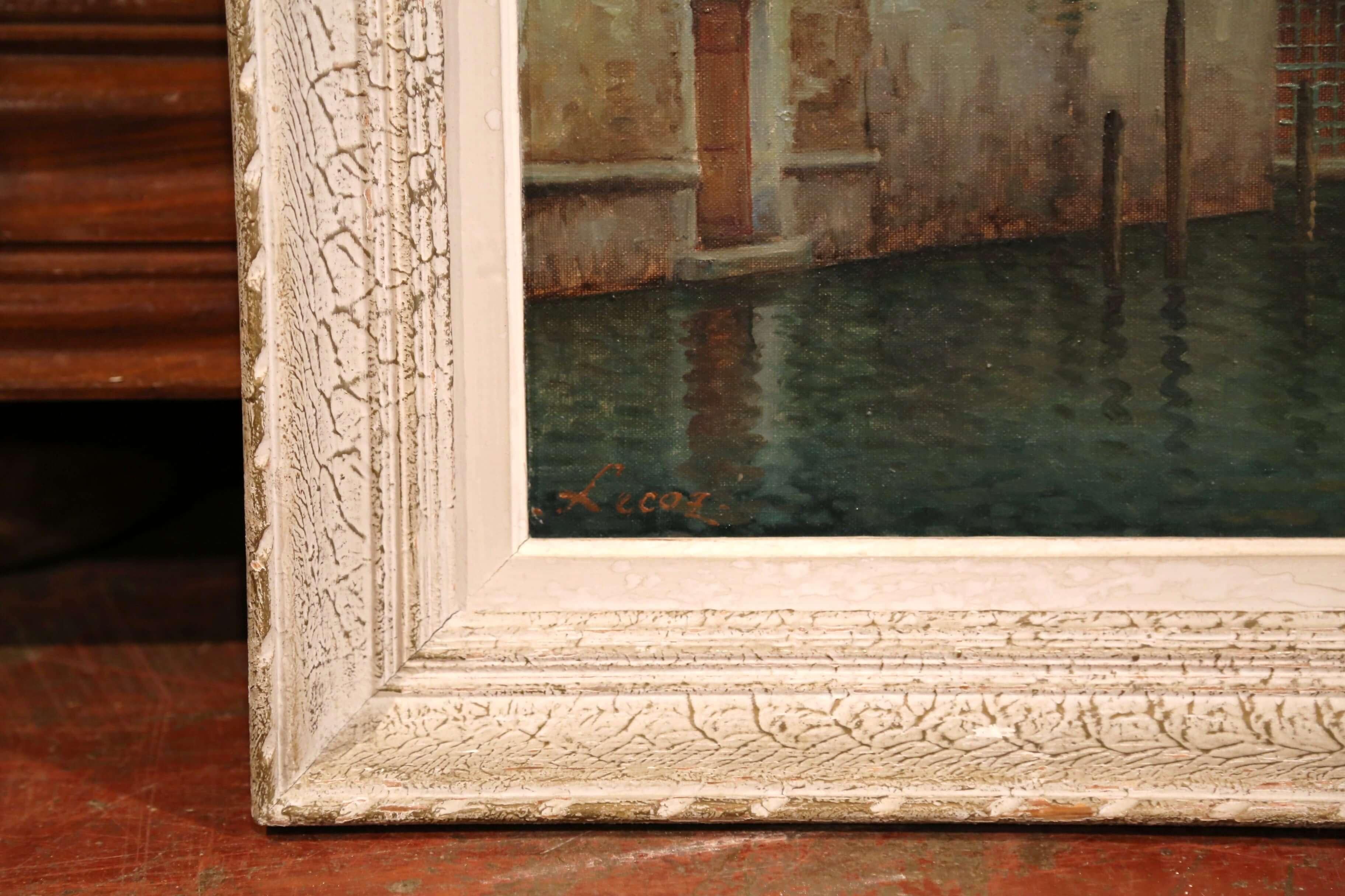 Early 20th Century French Framed Sunset in Venice Oil Painting Signed A. Lecoz For Sale 1