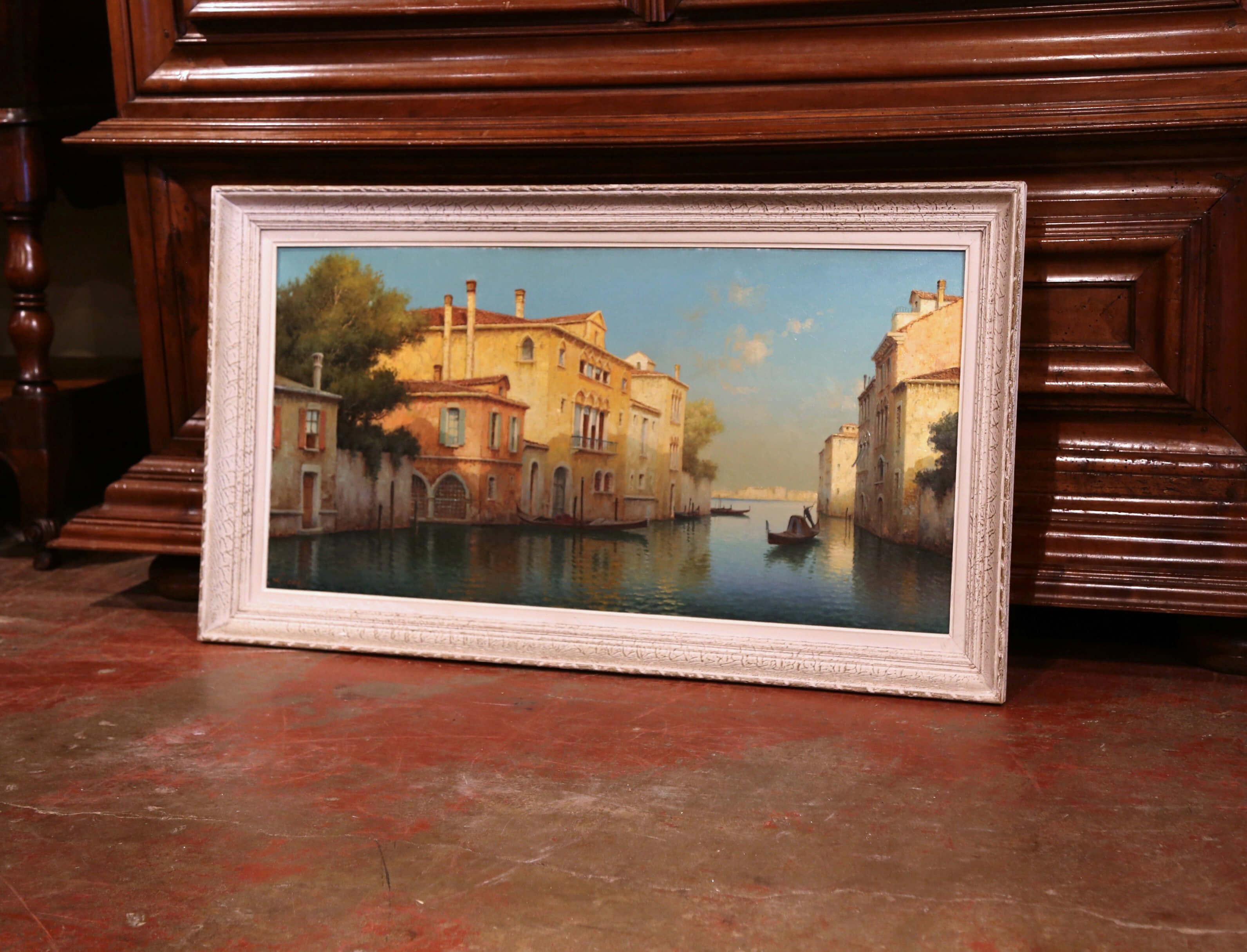 Early 20th Century French Framed Sunset in Venice Oil Painting Signed A. Lecoz For Sale 3