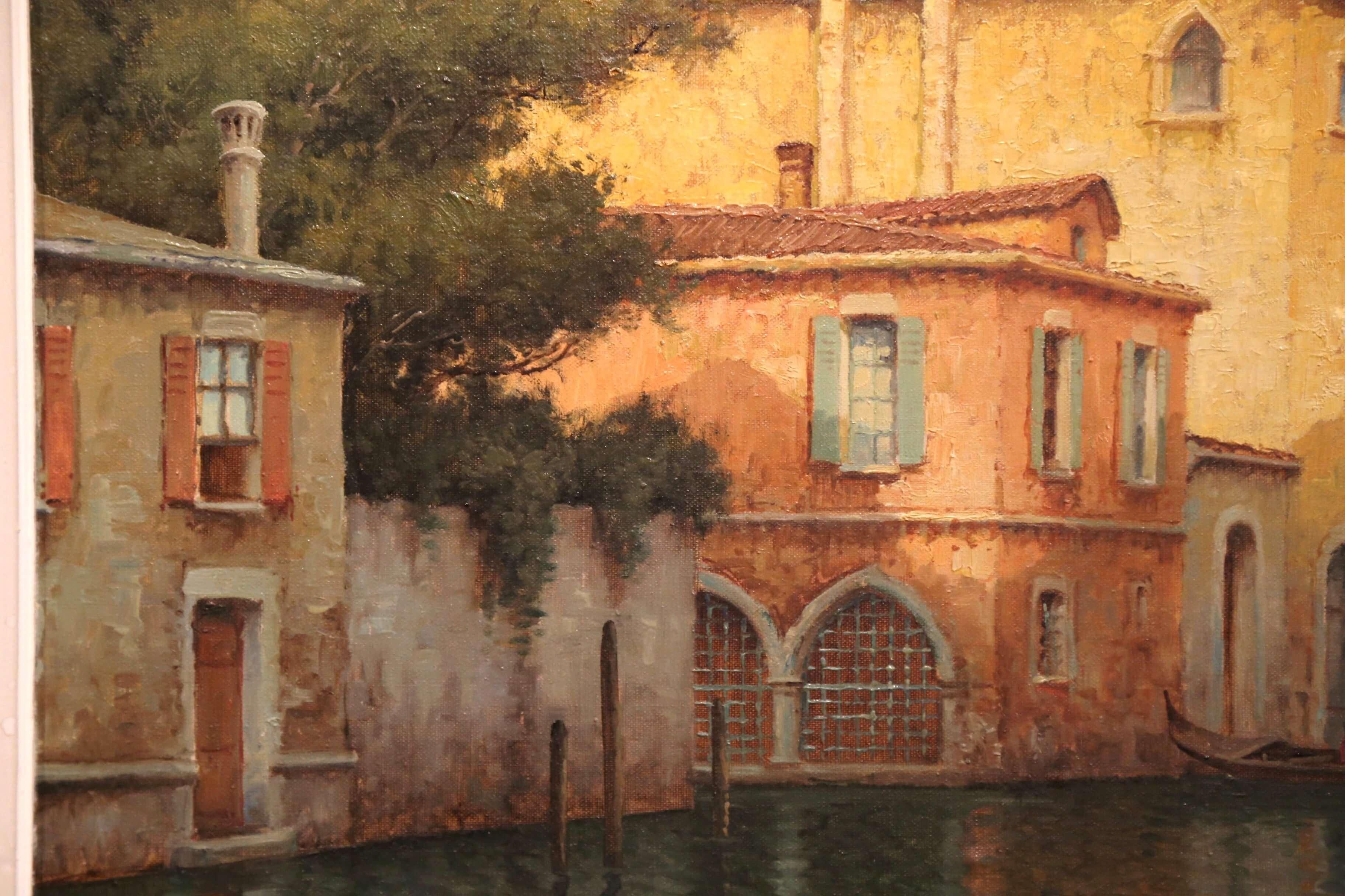 Early 20th Century French Framed Sunset in Venice Oil Painting Signed A. Lecoz For Sale 4