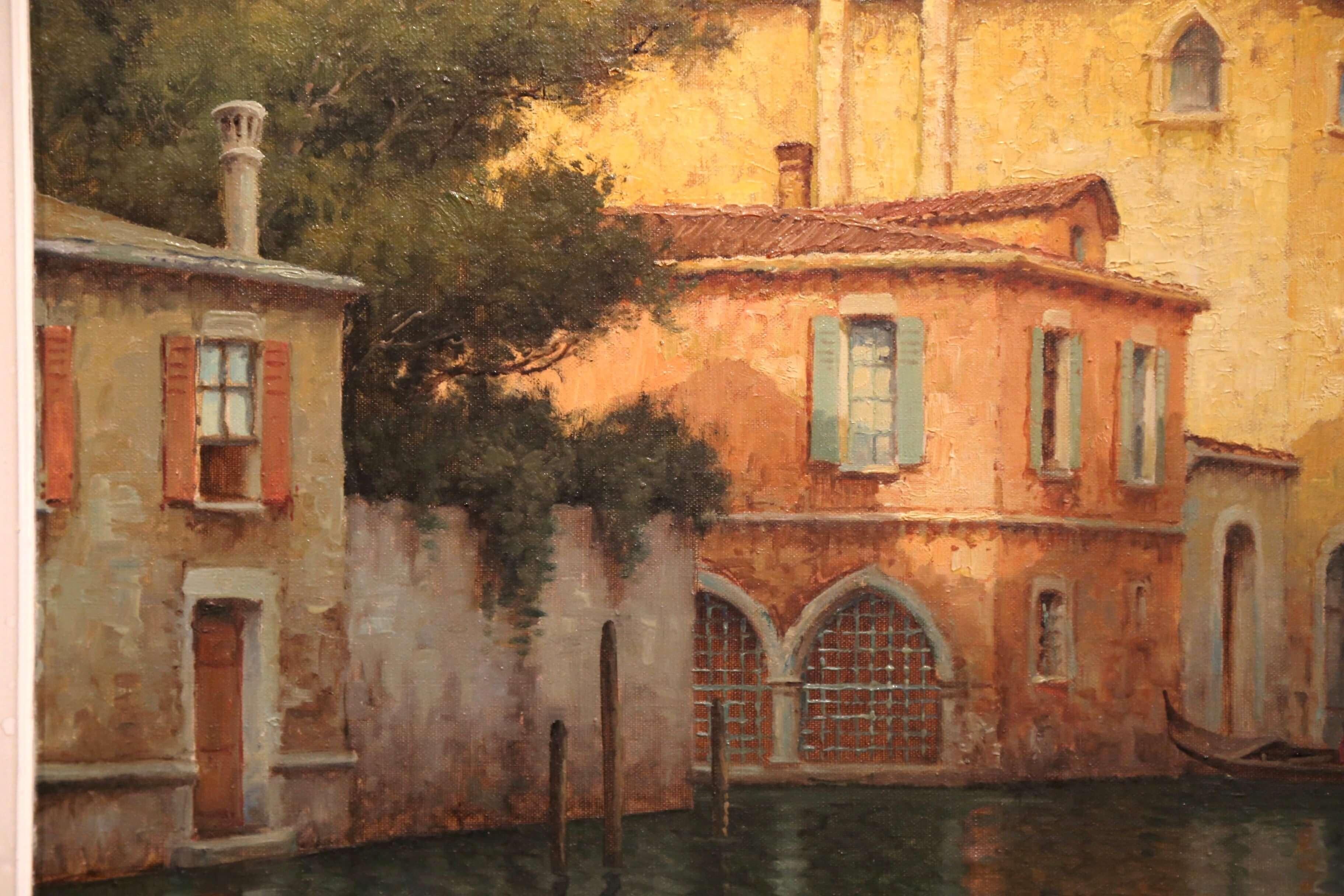 Early 20th Century French Framed Sunset in Venice Oil Painting Signed A. Lecoz 2