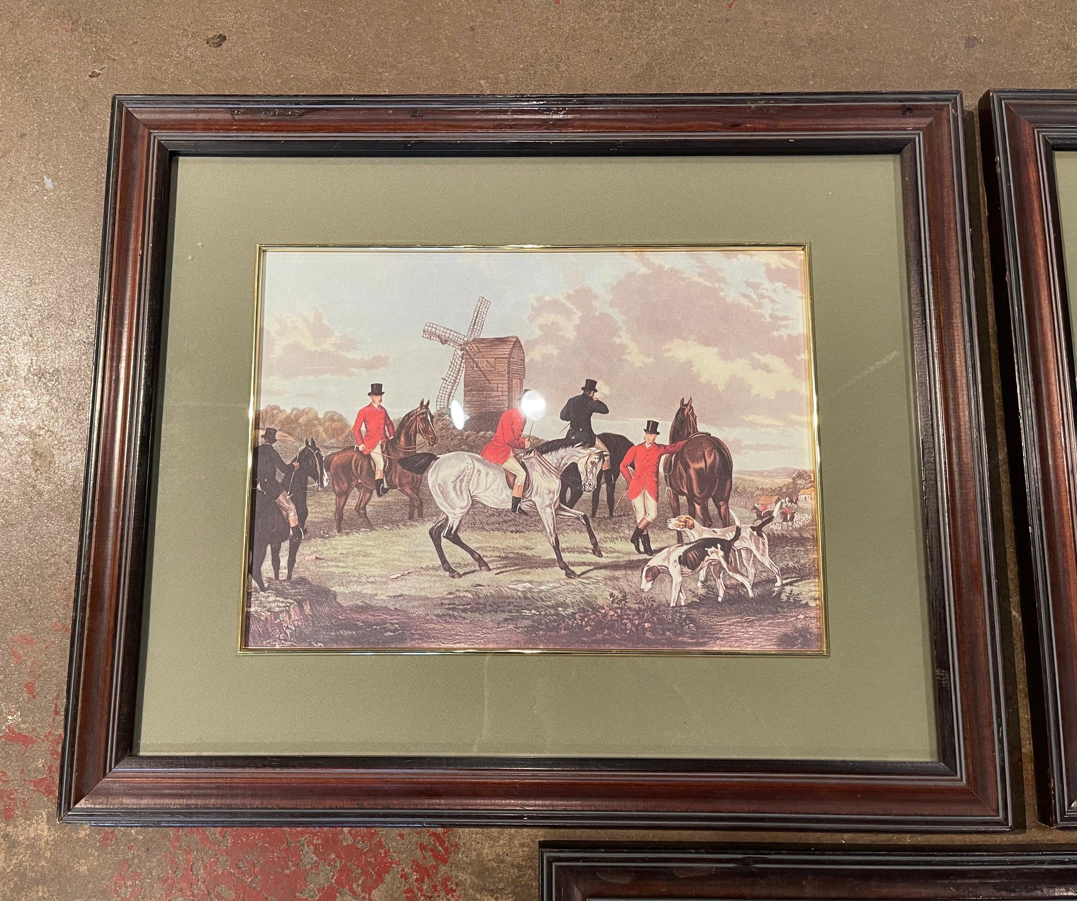 Early 20th Century French Framed Watercolor Hunt Scene Prints, Set of Three For Sale 1