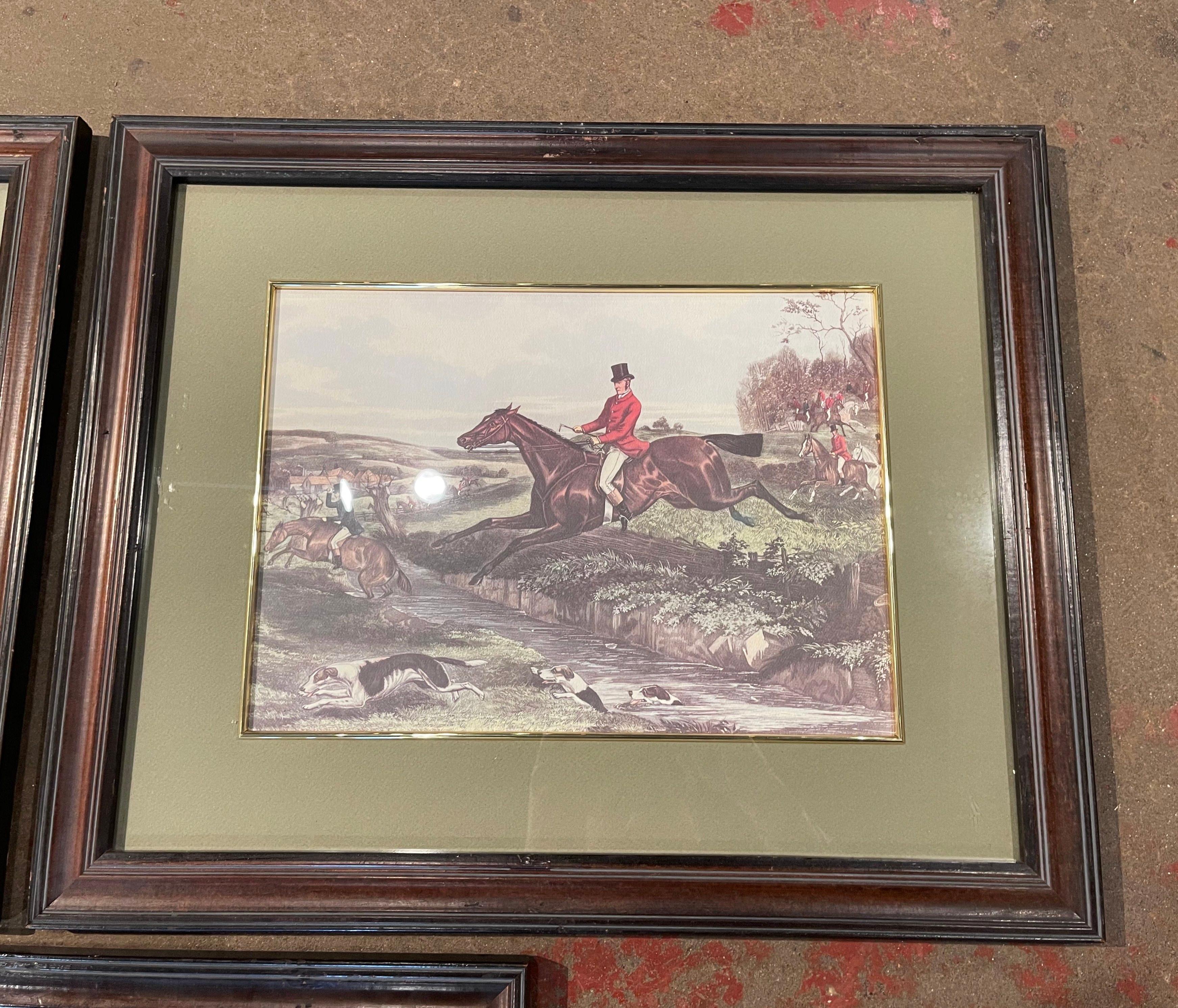 Early 20th Century French Framed Watercolor Hunt Scene Prints, Set of Three For Sale 2