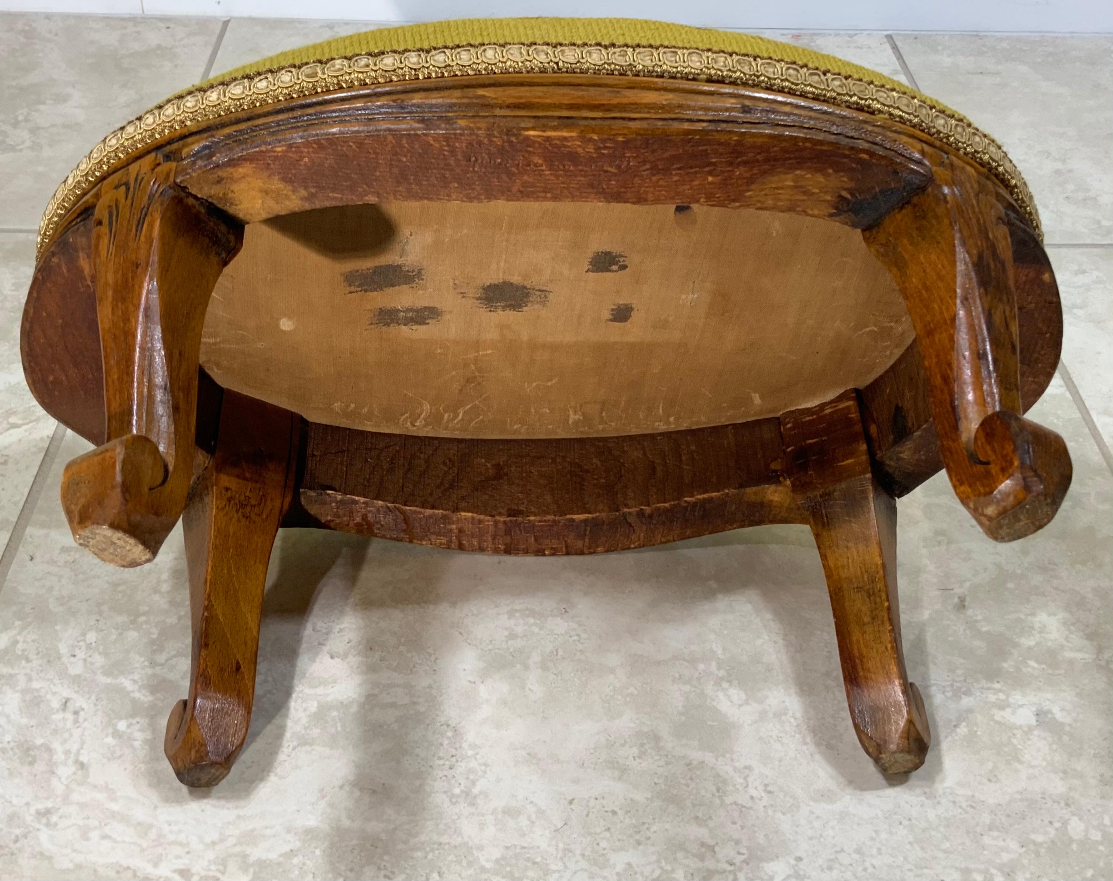 Early 20th Century French Fruitwood Footstool with Antique Needlepoint Tapestry 2