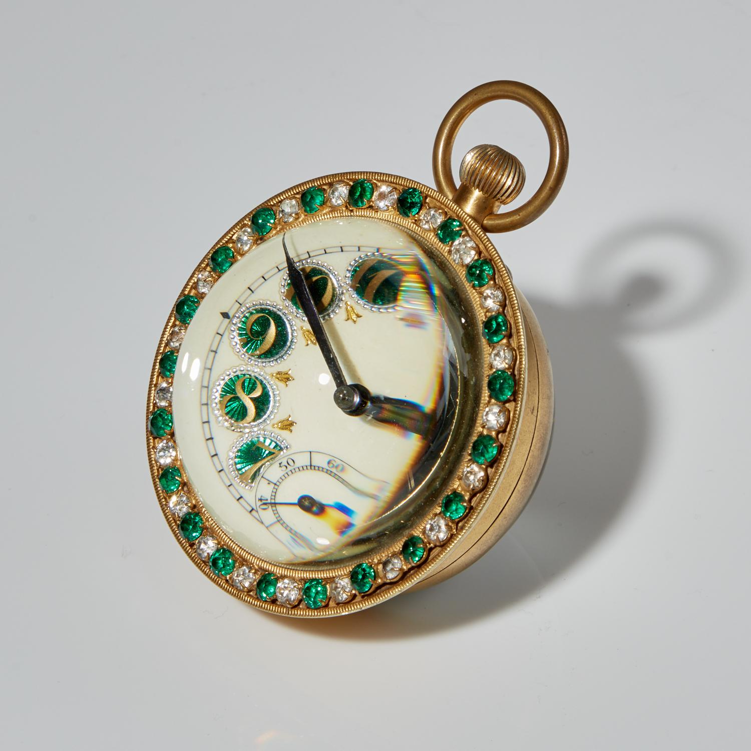 Early 20th Century French Gilded Ball Clock with Guilloche Enamel, circa 1910 In Excellent Condition In London, GB