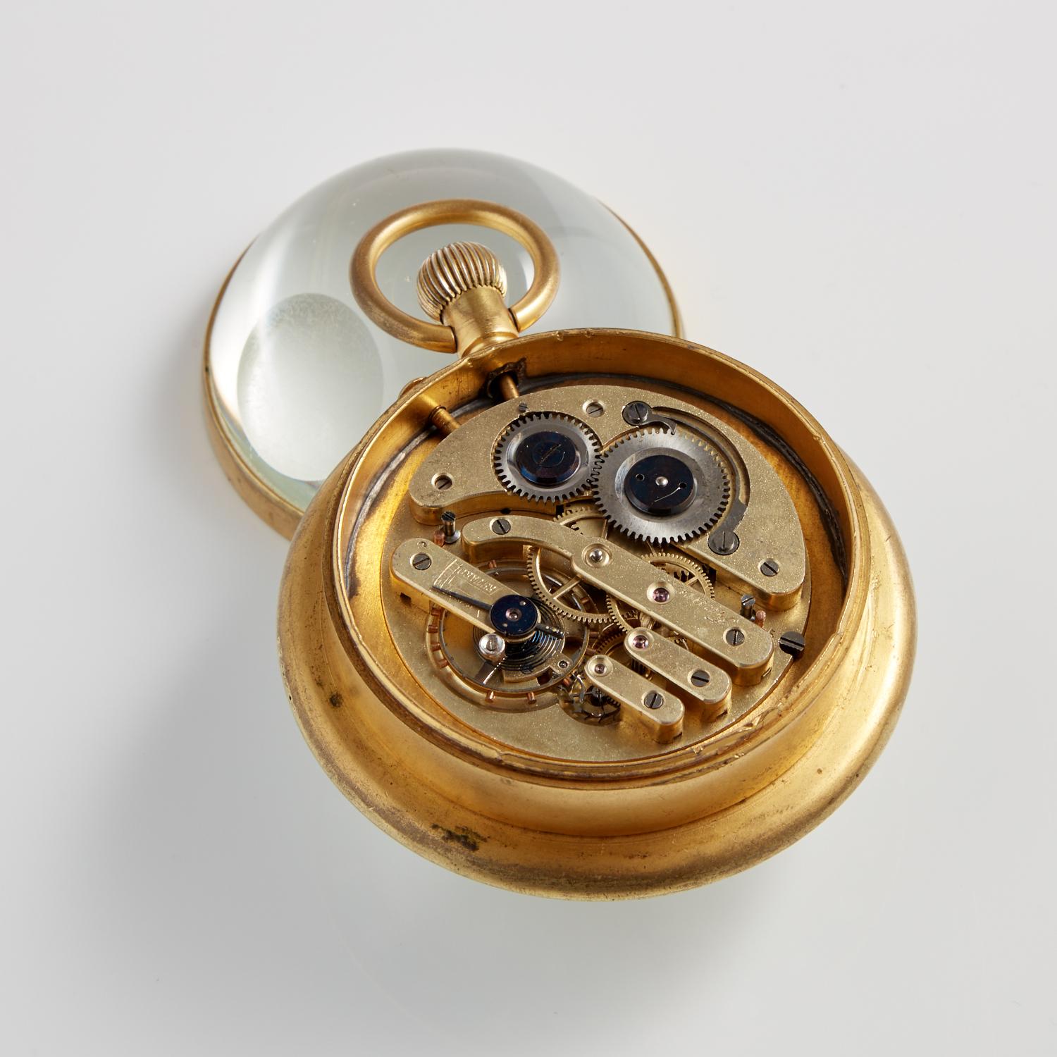 Early 20th Century French Gilded Ball Clock with Guilloche Enamel, circa 1910 2