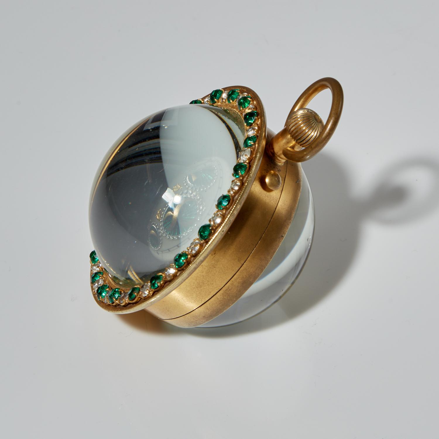 Early 20th Century French Gilded Ball Clock with Guilloche Enamel, circa 1910 3