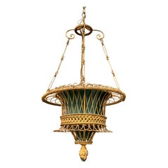 Early 20th Century French Gilded Basket Chandelier with Tole Shade