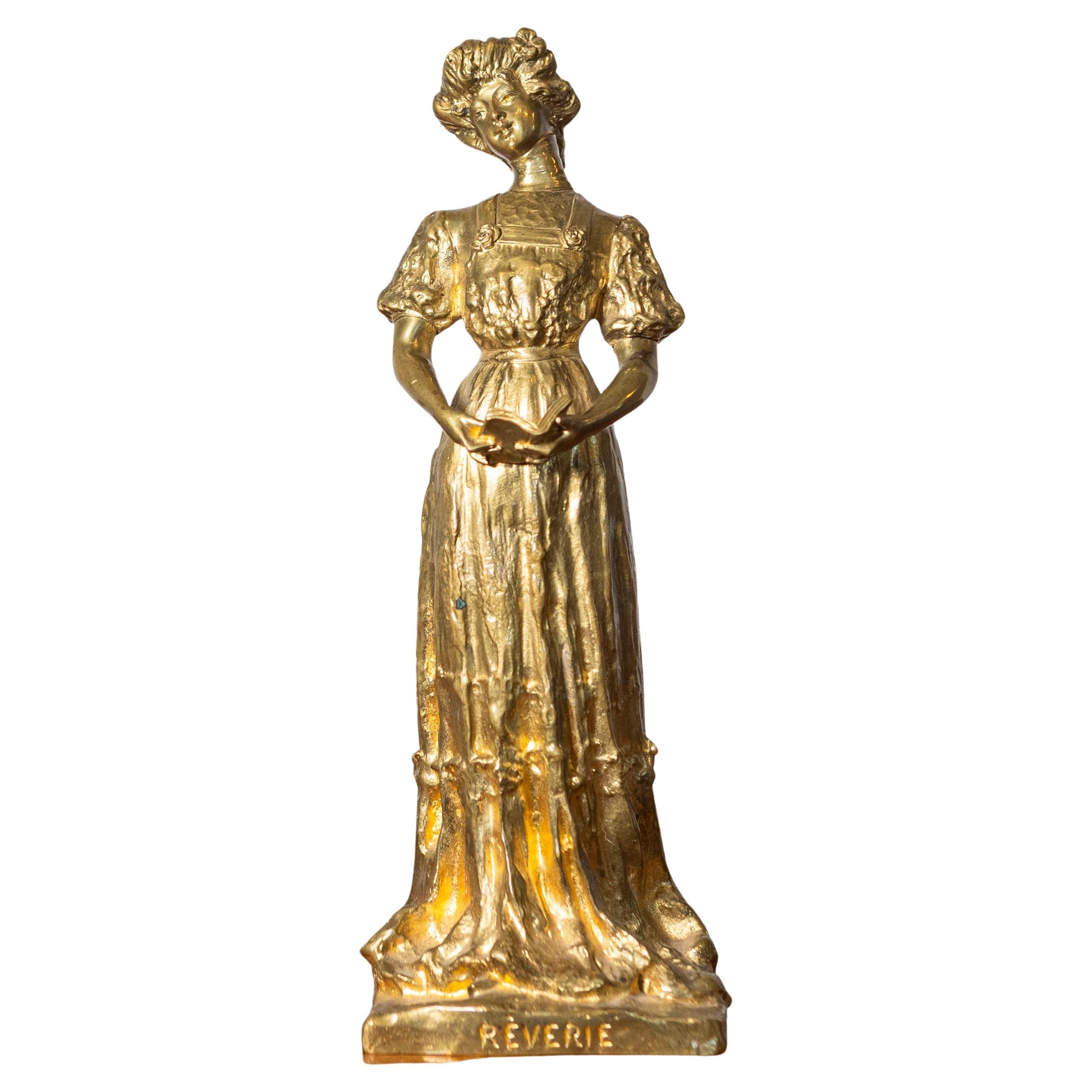 Early 20th-Century French Gilded Metal Statue – “Rêverie”
