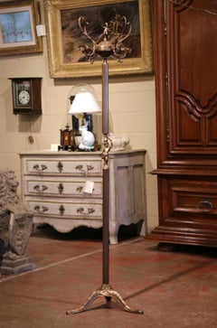 Early 20th Century French Gilt Brass Free Standing Swivel Hall Tree with Hooks