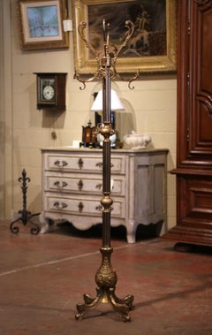 Early 20th Century French Gilt Brass Free Standing Swivel Hall Tree with Hooks