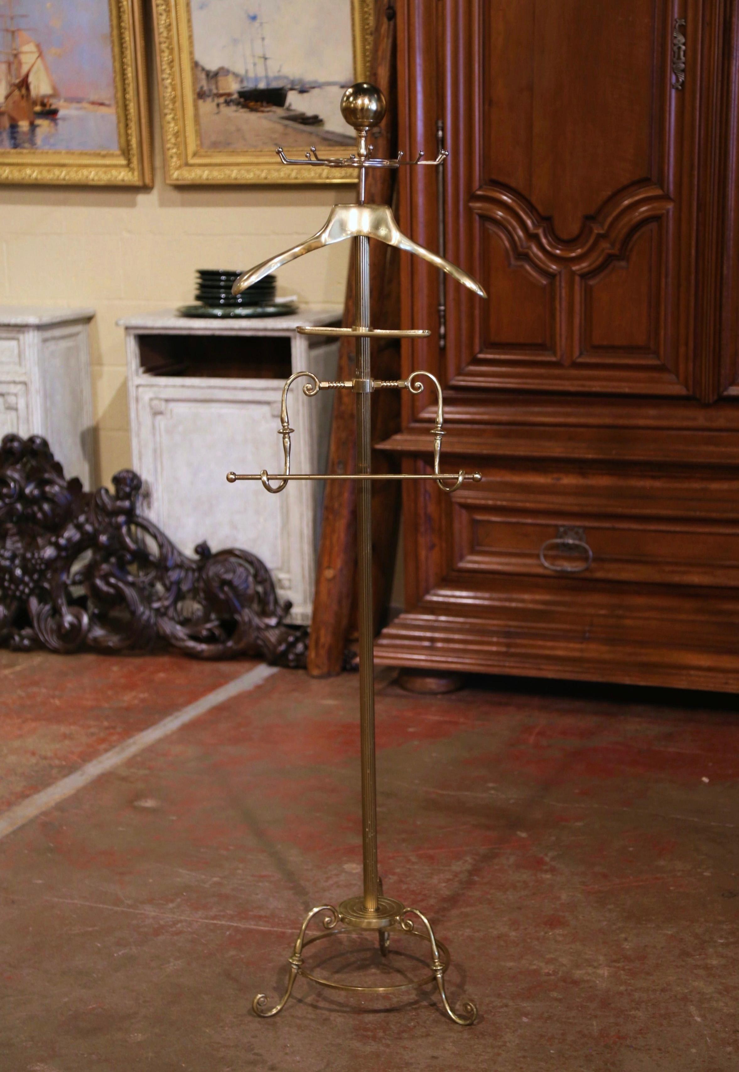 Hand-Crafted Early 20th Century French Gilt Brass Jacket Hanger Bathroom Coat Stand For Sale
