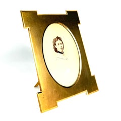 Early 20th Century French Gilt Brass Picture Frame with Original Hand-Blown Glas