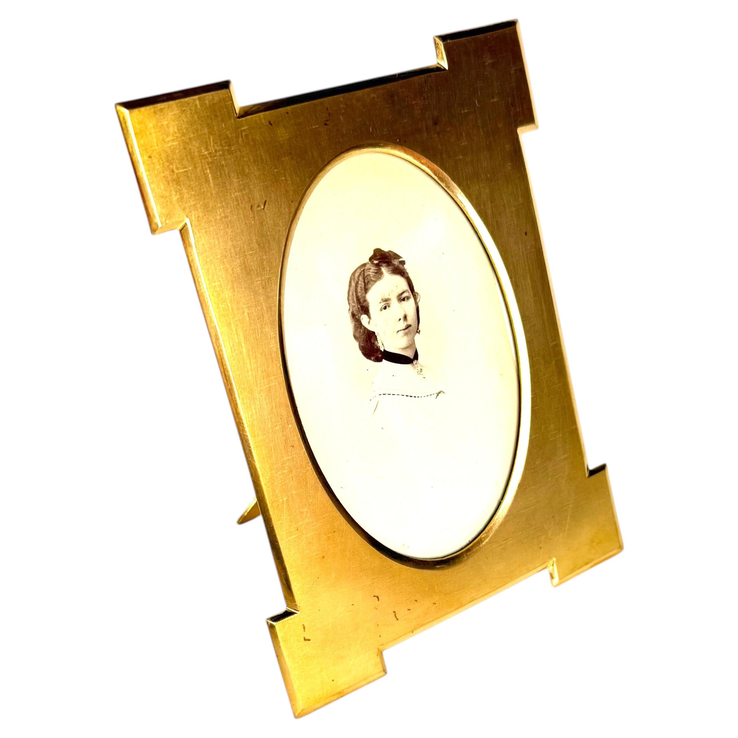 Early 20th Century French Gilt Brass Picture Frame with Original Hand-Blown Glas