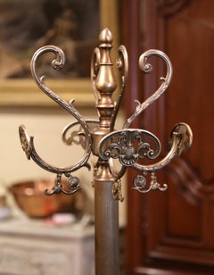 Early 20th Century French Gilt Brass Standing Hall Tree with Swivel Top