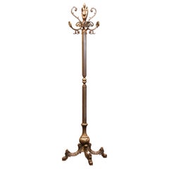 Early 20th Century French Gilt Brass Standing Hall Tree with Swivel Top