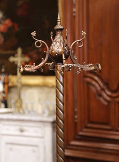 Early 20th Century French Gilt Brass Swivel Dolphin Standing Hall Tree